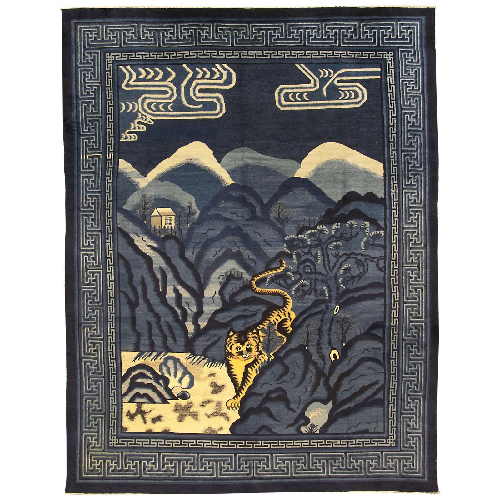 Tiger Rug Antique Peking Midnight Blue, Ca. 1900