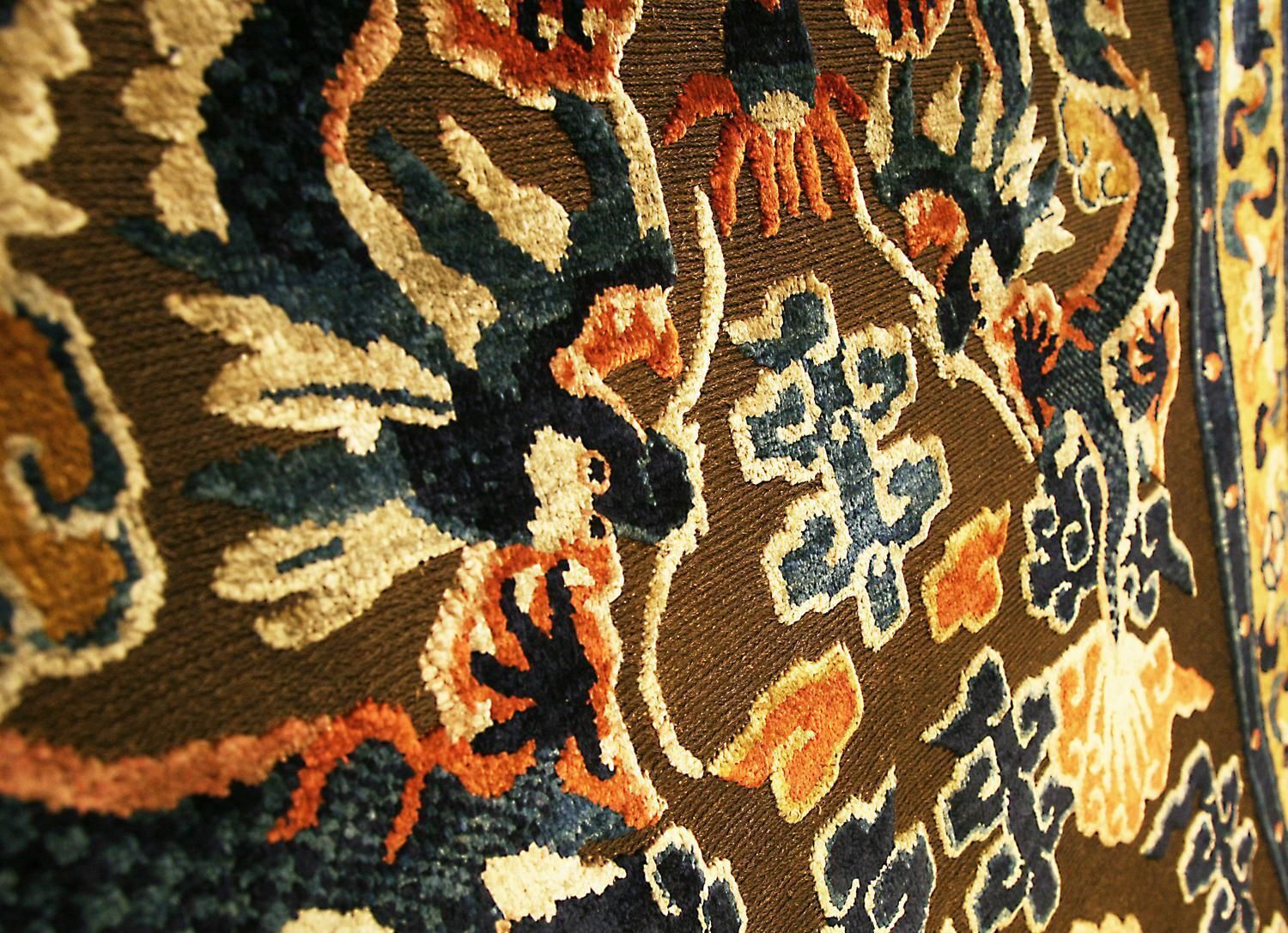 19th Century Ningxia Brown Metal Thread Imperial Palace Souf Chinese Rug photo vinterior