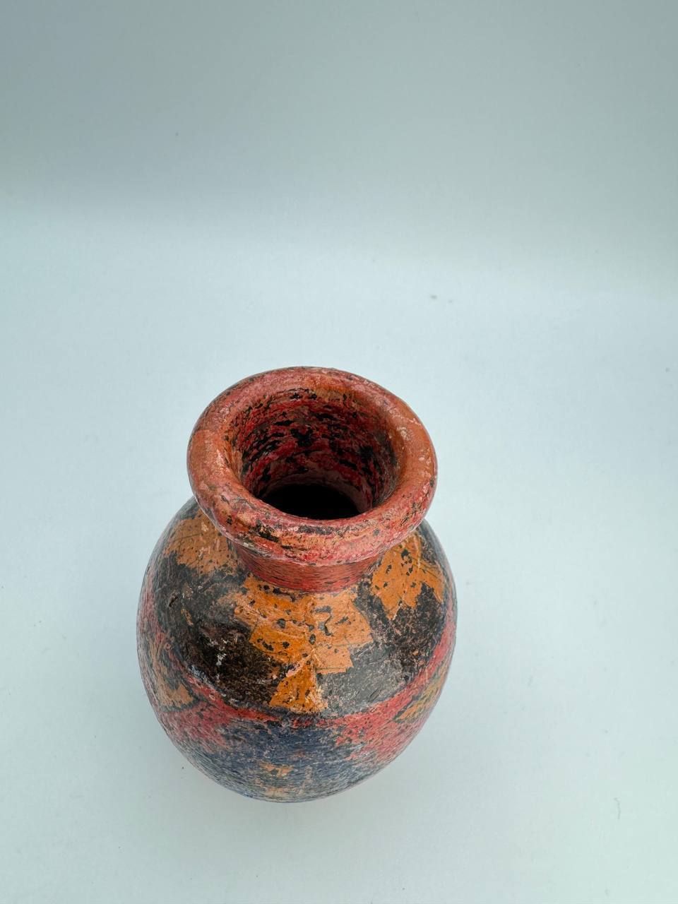 Handcrafted Mini Terracotta Vase Tribal Design – Red/Orange/Black – Philippines Pottery 4.5” photo Art