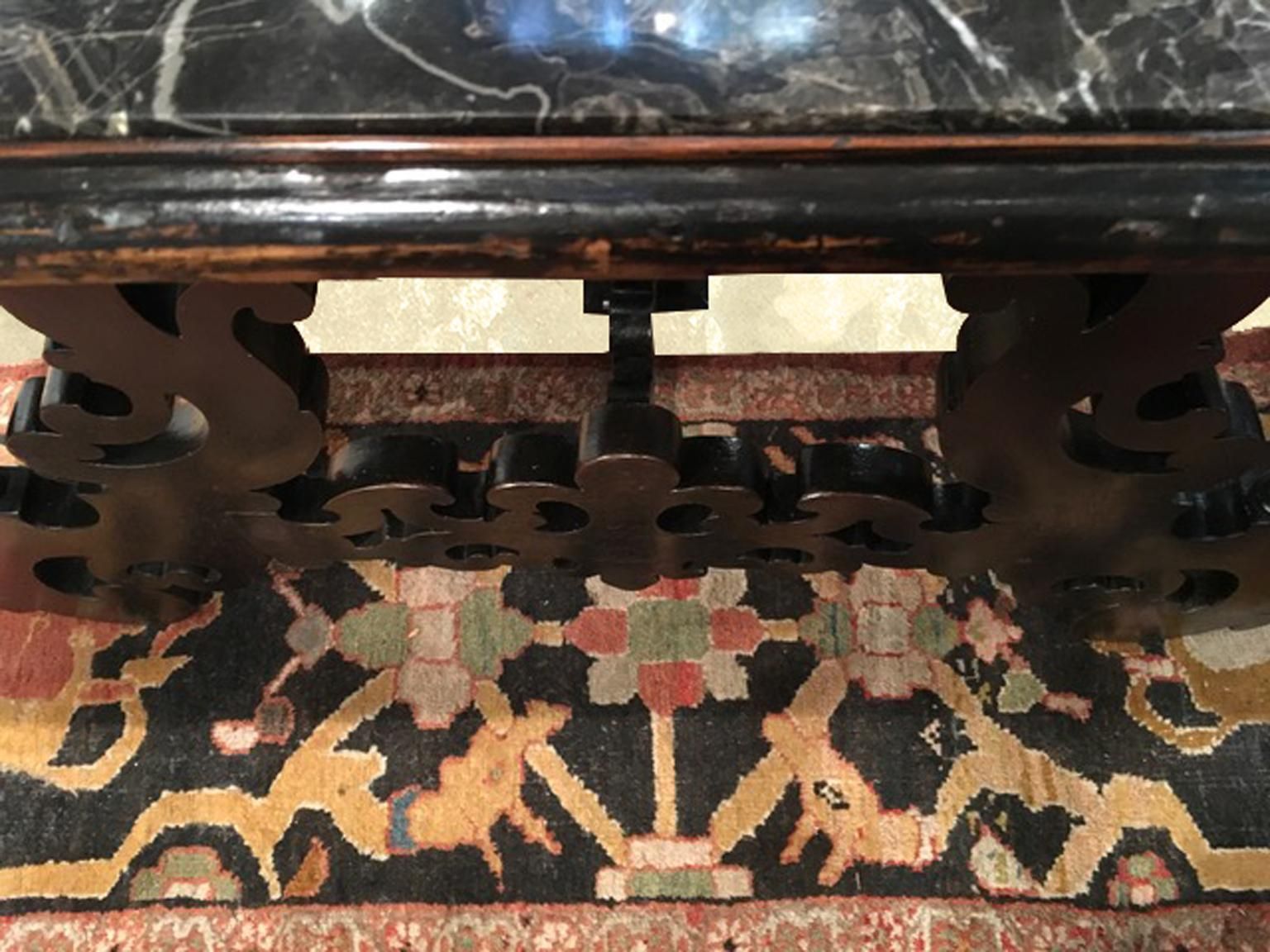 Late 17th Century Italian Wood Ebony Hand Carved Black Marble Console photo for sale