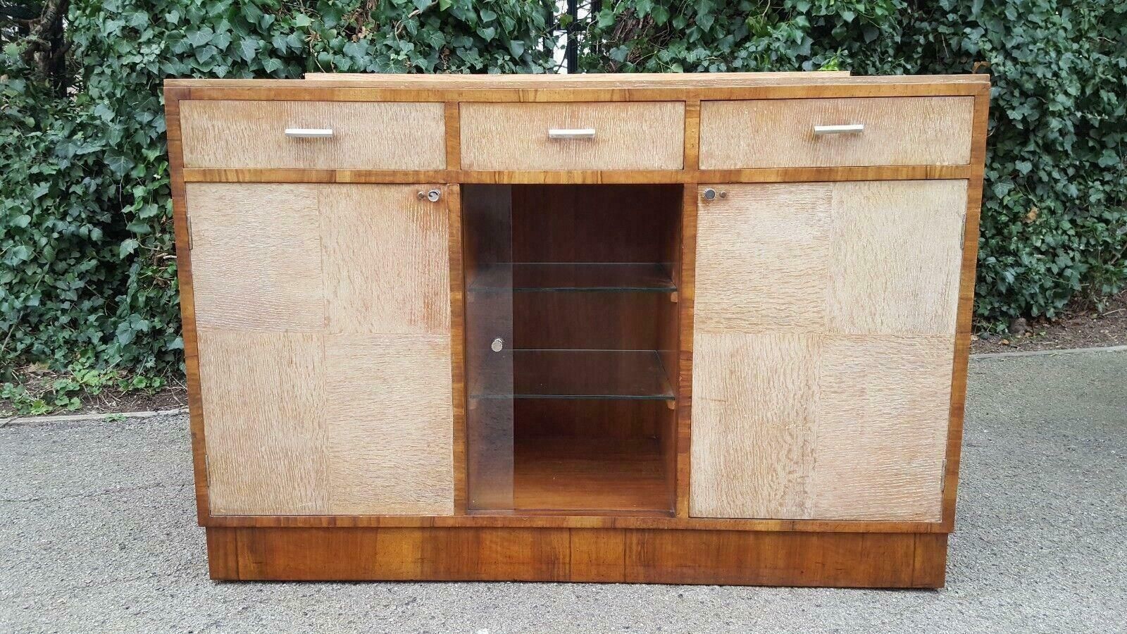 photo furniture 1930s Art Deco Limed Oak Cocktail Cabinet Bookcase