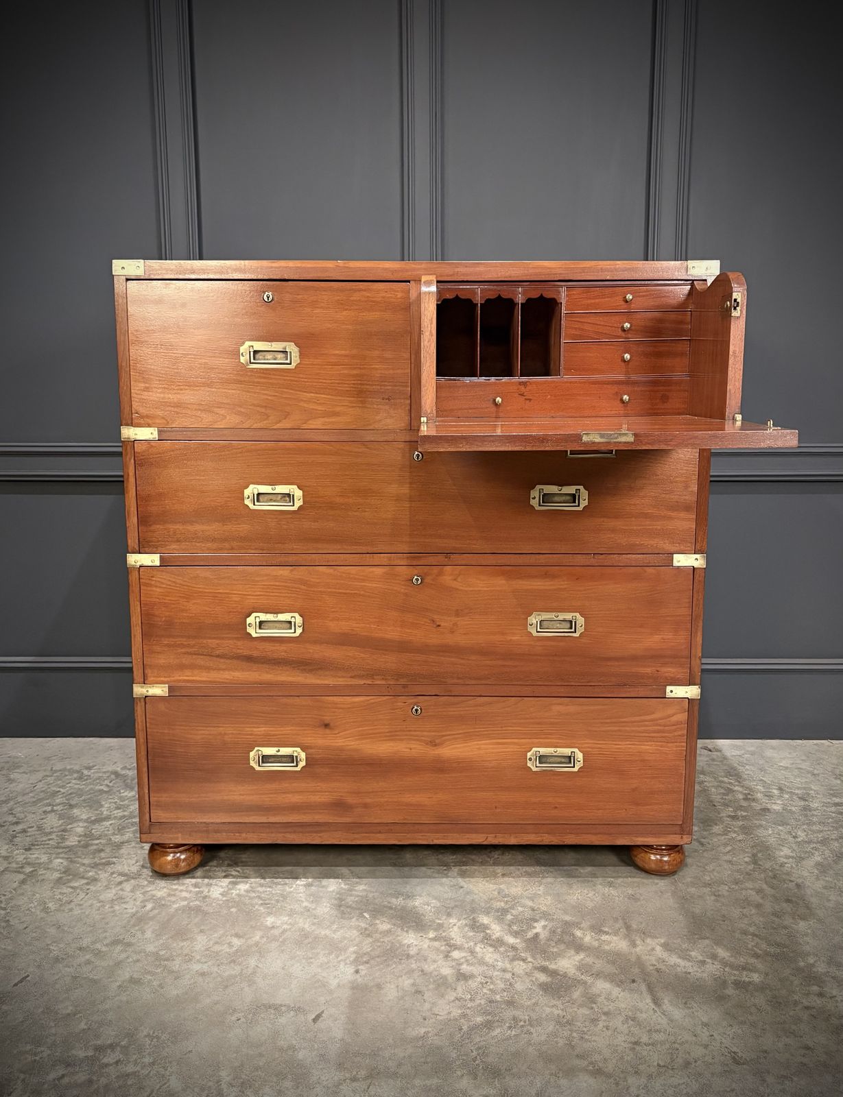 Mahogany Military Campaign Secretaire Chest photo for sale