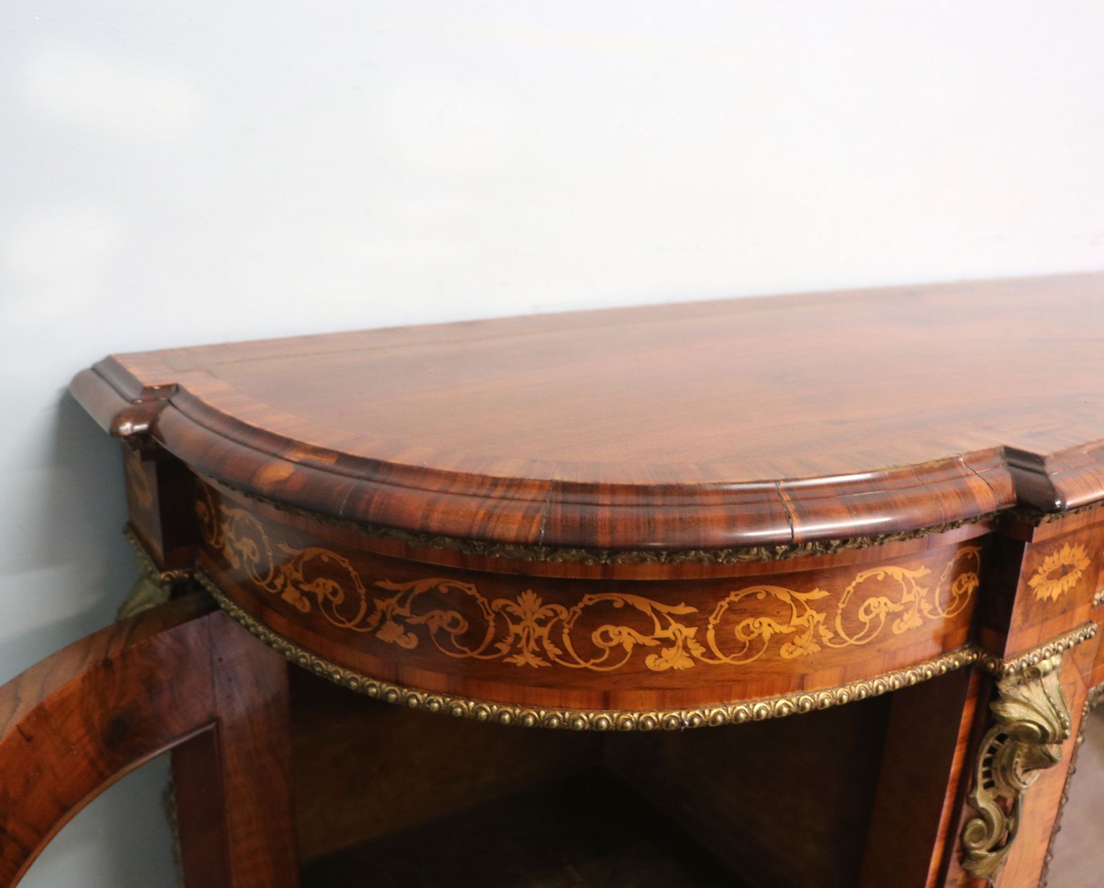 A Lovely Victorian Walnut Veneered, Inlaid And Gilt Metal Mounted Credenza Cabinet. photo for sale