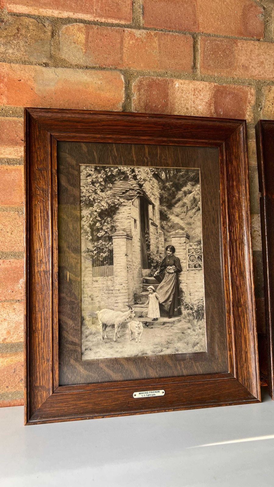 Set Of Two Late 1800s Prints   Making Friends By L. C. Nightingale & Little Trespassers By Lucien Davis photo for sale