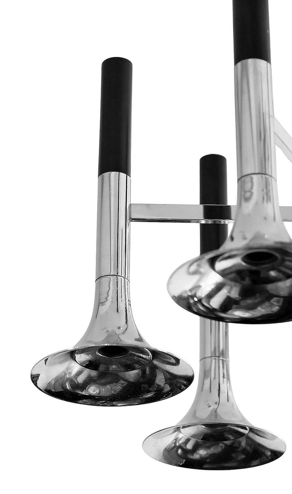 Mid Century Italian Reggiani Trumpet Chrome Chandelier, Circa 1970 photo Lighting