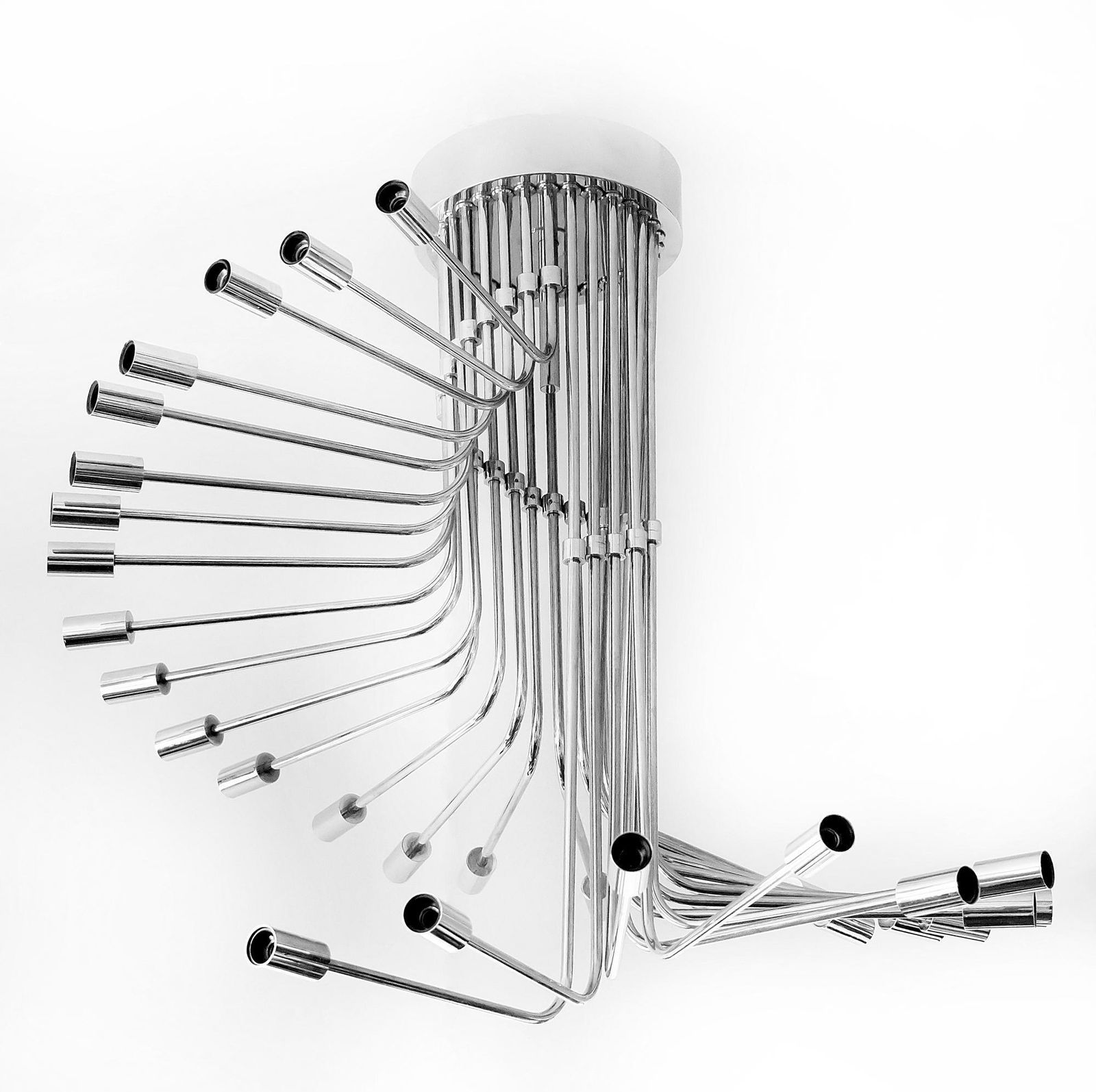 Mid Century Italian Gaetano Sciolari Spiral Chrome Chandelier, Circa 1970 photo for sale
