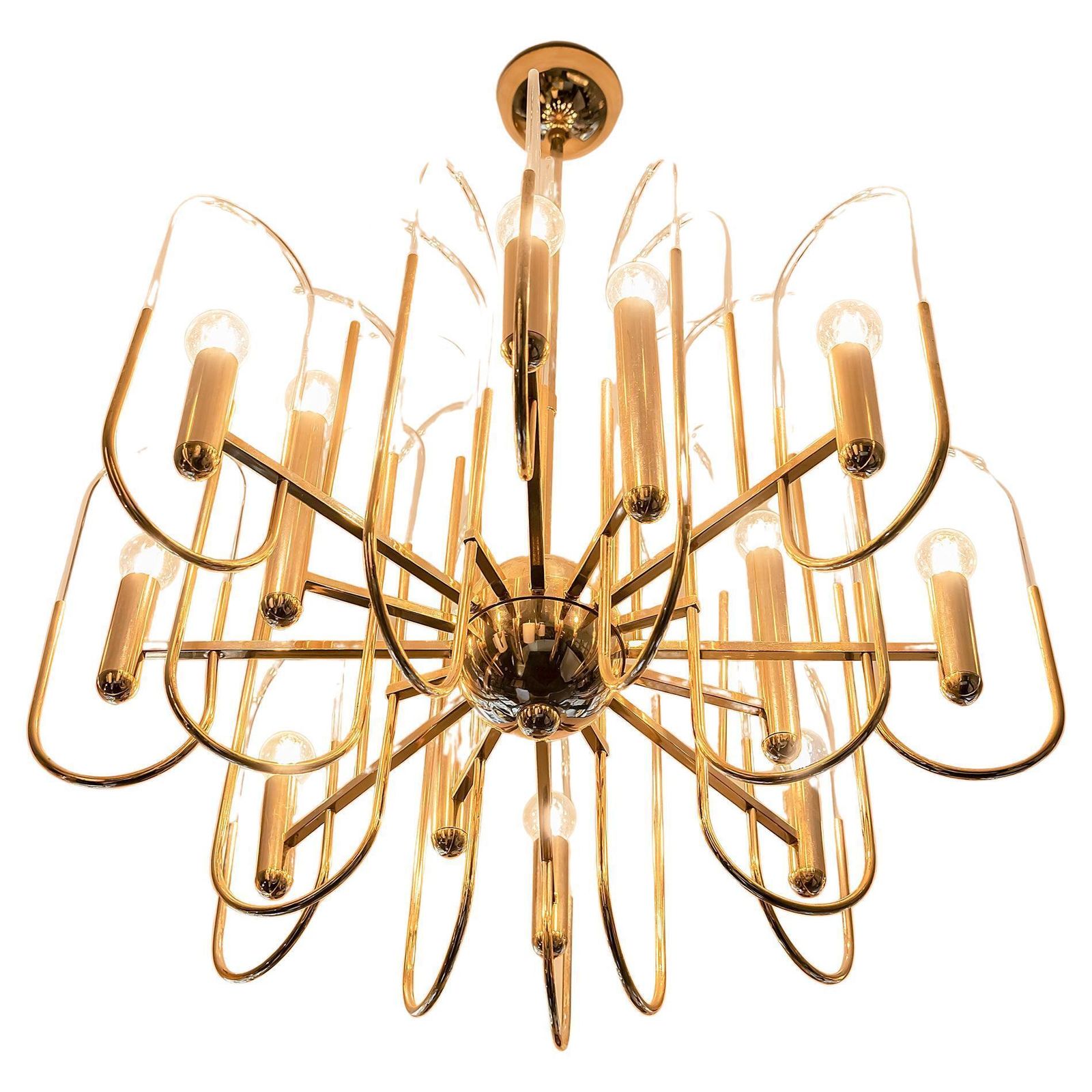 Midcentury Italian Brass And Glass Chandelier By Sciolari