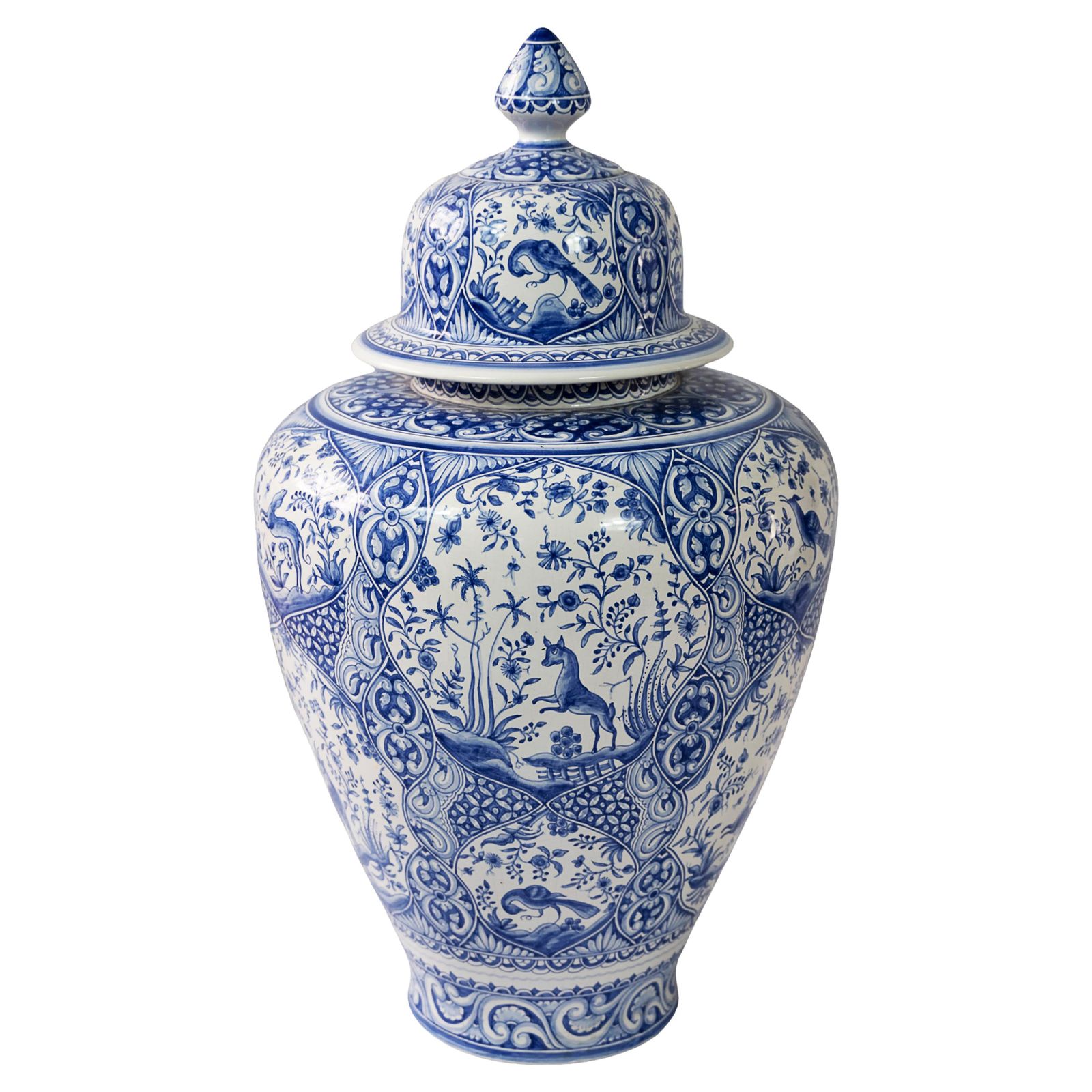 Very Large Portuguese Hand Painted Ceramic Lidded Vase/Urn