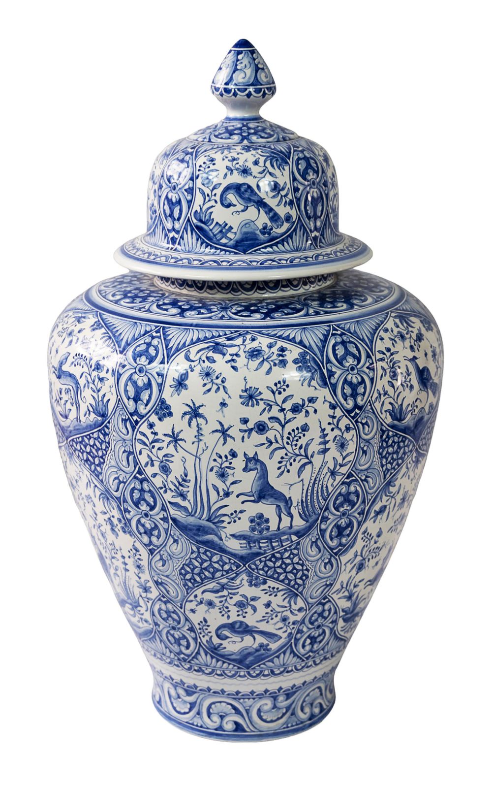 Very Large Portuguese Hand Painted Ceramic Lidded Vase/Urn photo for sale