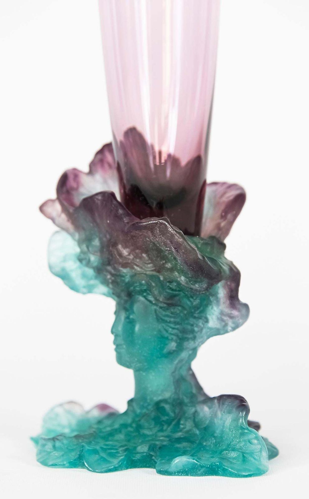 Tall French Daum Bacchus Green Amethyst Vase Pâté De Verre photo for sale