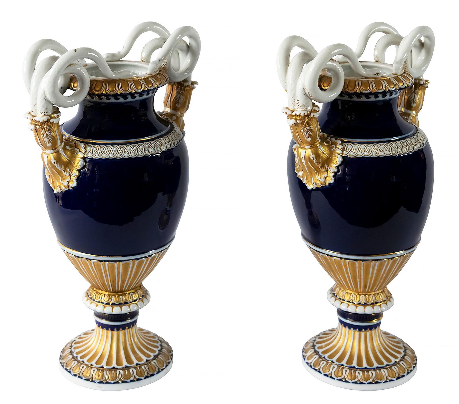 Pair Of German Meissen Porcelain Cobalt Blue Vases photo furniture
