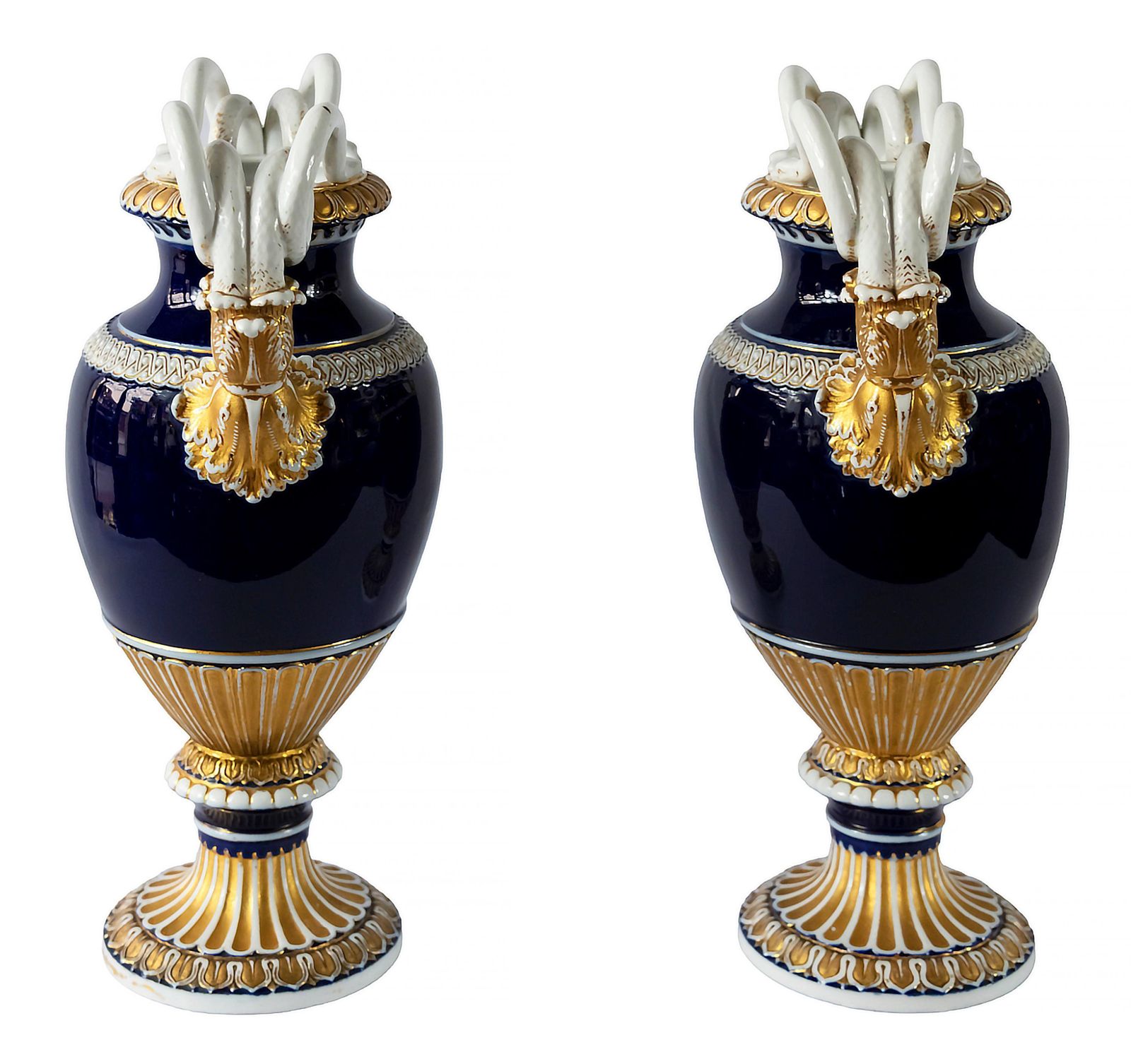 Pair Of German Meissen Porcelain Cobalt Blue Vases photo for sale