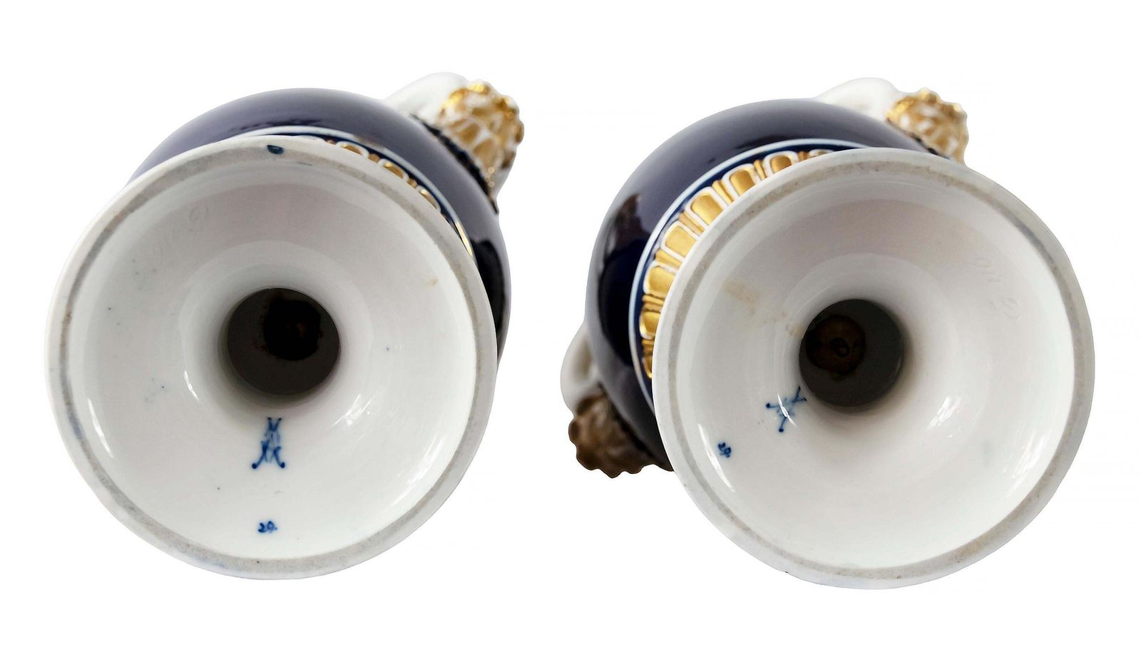 Pair Of German Meissen Porcelain Cobalt Blue Vases photo vintage
