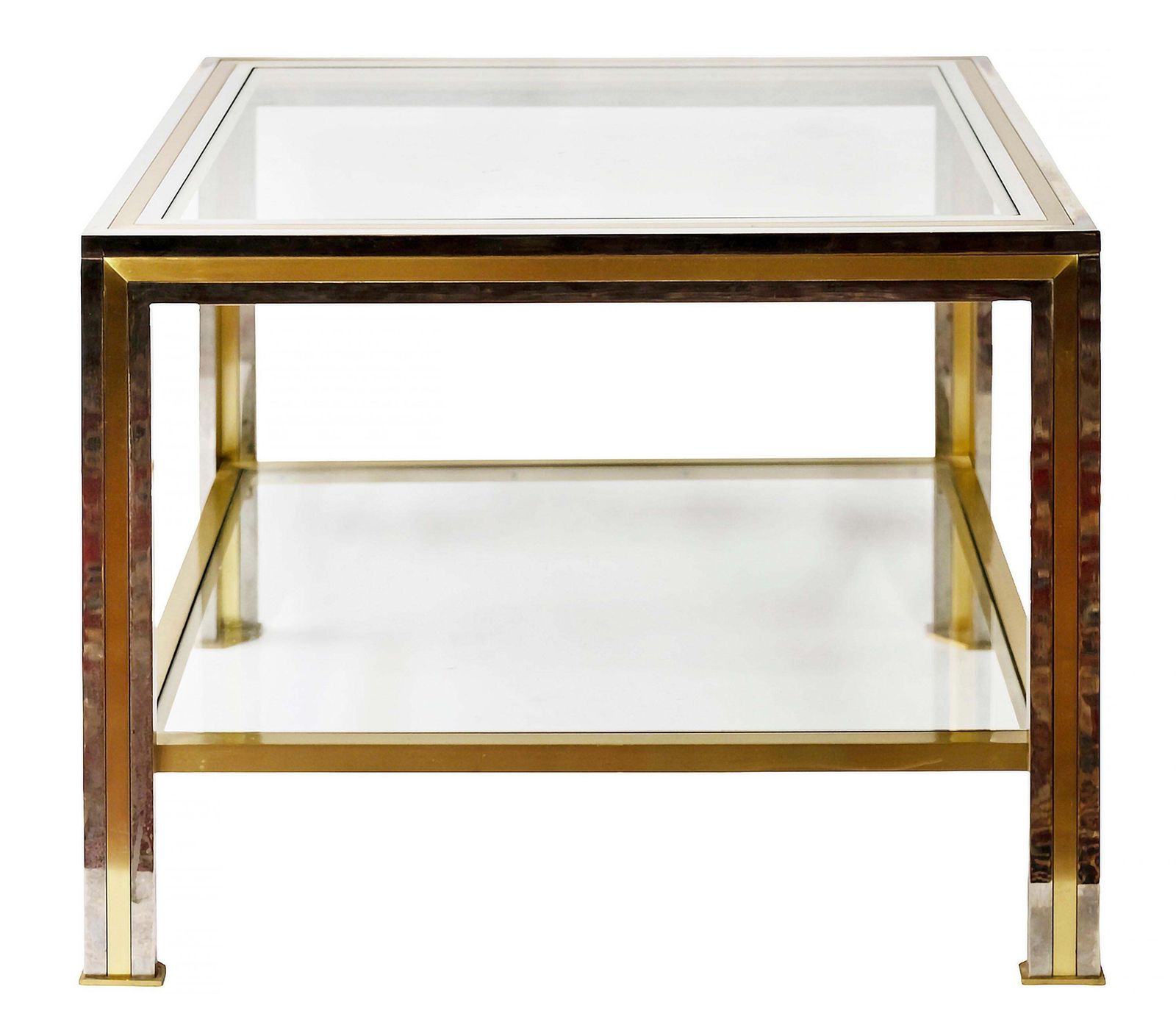 Pair Of Mid Century Italian Brass, Chrome And Glass Top Side Tables photo furniture