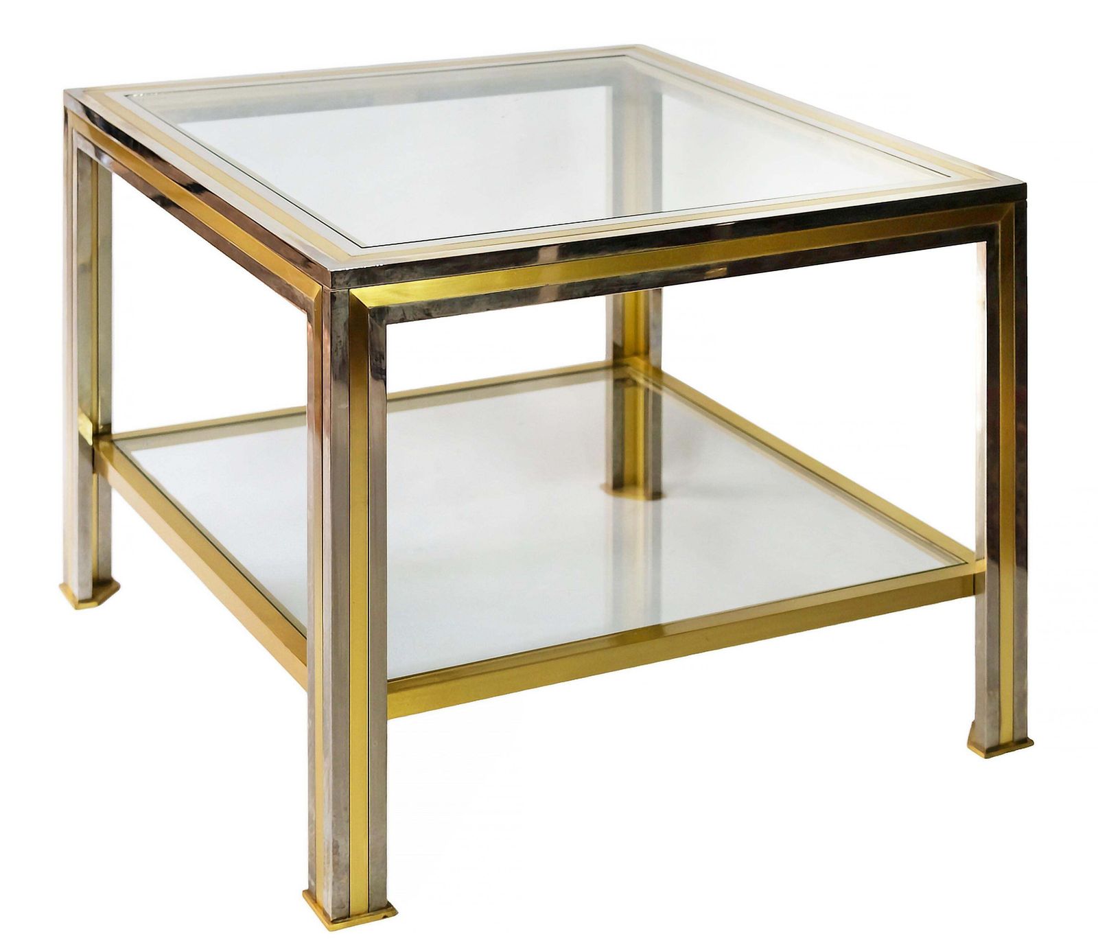 Pair Of Mid Century Italian Brass, Chrome And Glass Top Side Tables photo Furniture