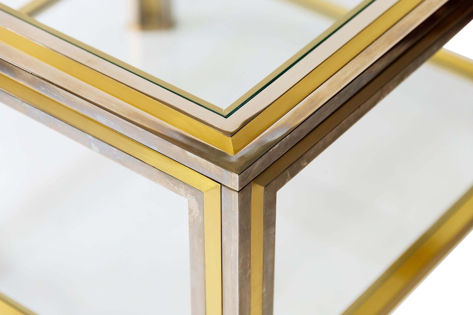 Pair Of Mid Century Italian Brass, Chrome And Glass Top Side Tables photo 2467.0