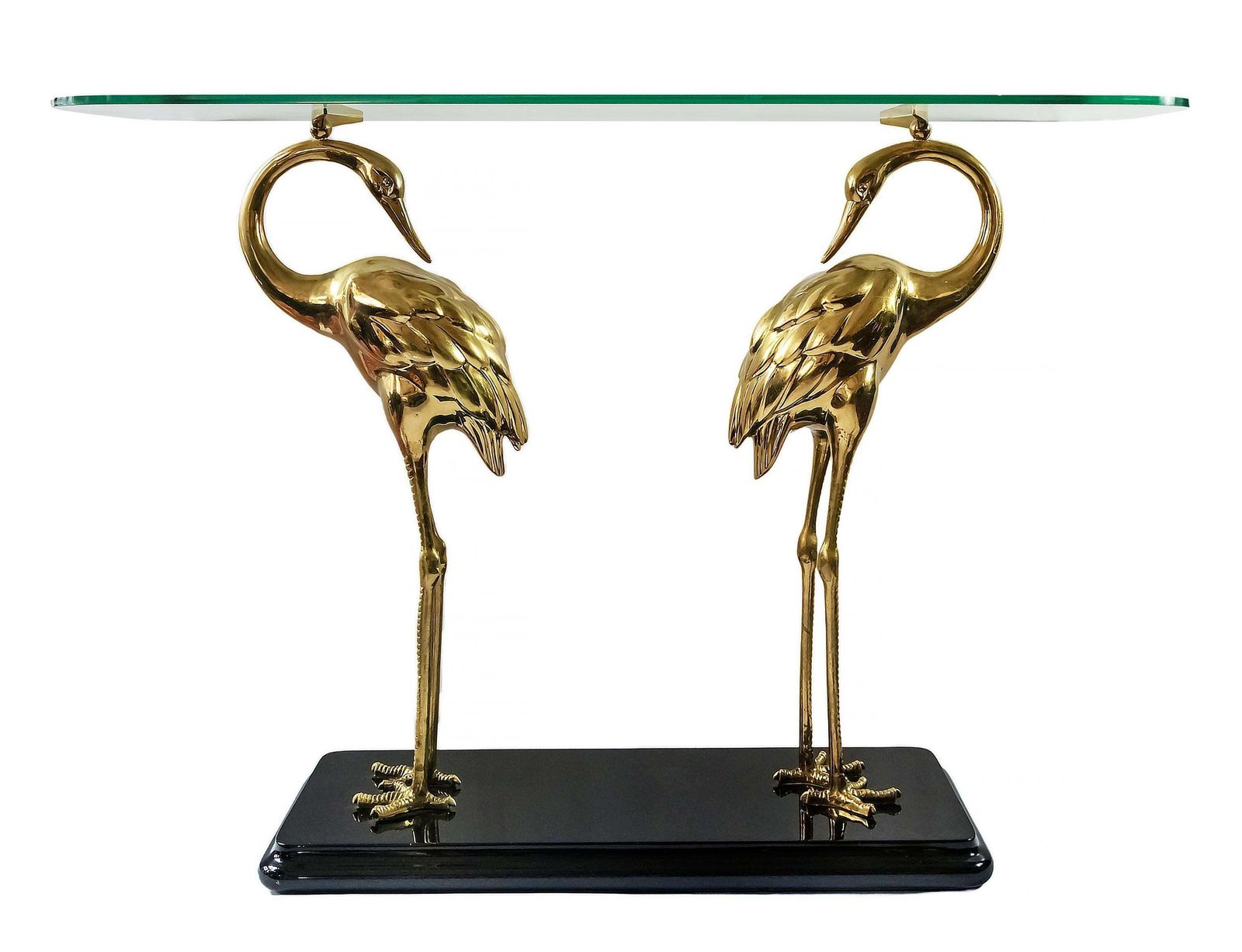 Italian Midcentury Lacquered Wood, Glass And Bronze Console Table With Birds photo for sale