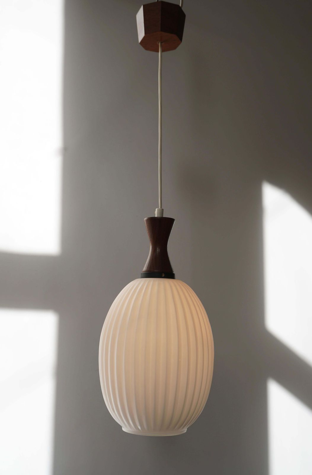 Midcentury Danish Glass And Wood Chandelier Or Pendant Light photo buy