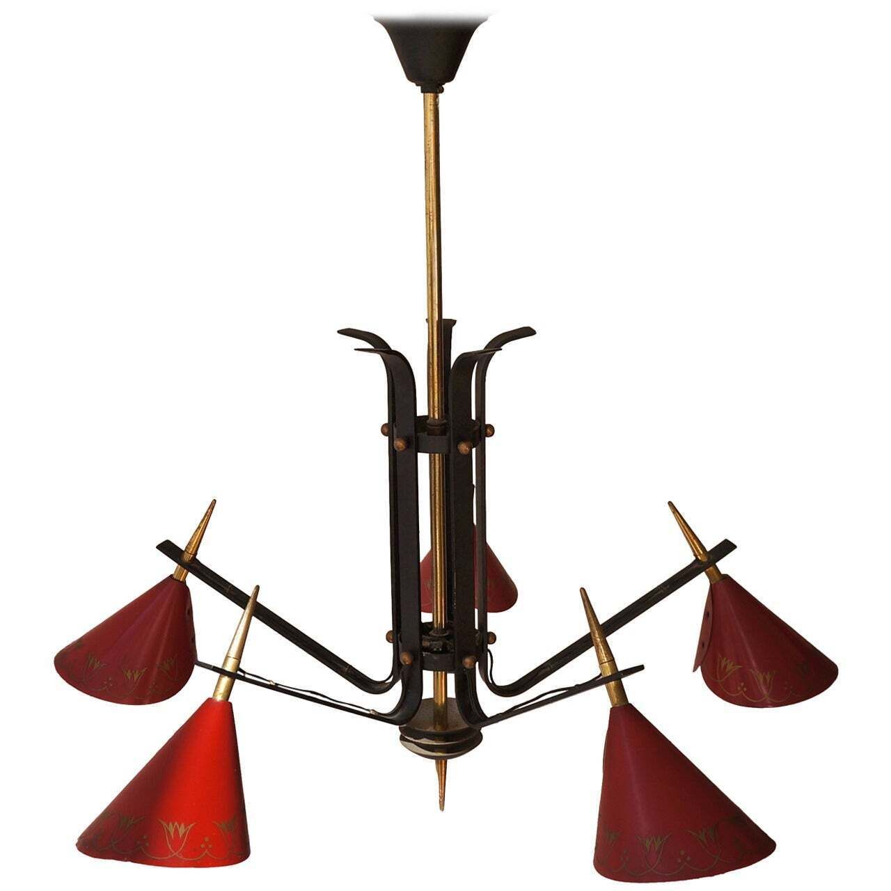 Italian 1950s Brass And Metal Chandelier