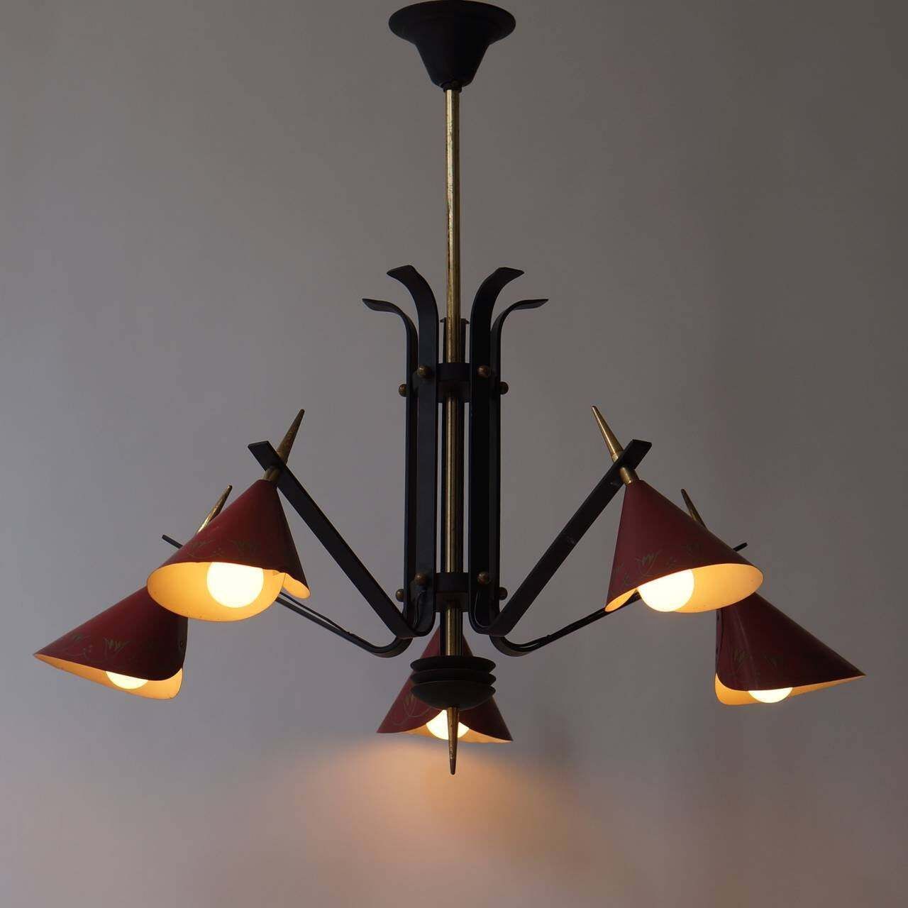 Italian 1950s Brass And Metal Chandelier photo for sale