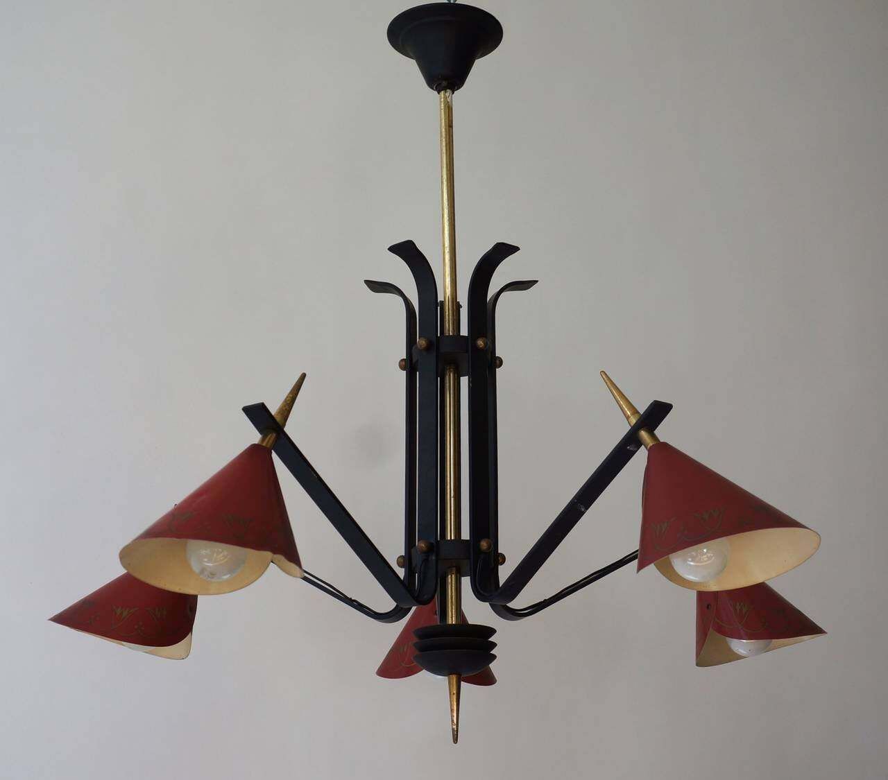 Italian 1950s Brass And Metal Chandelier photo 977.0