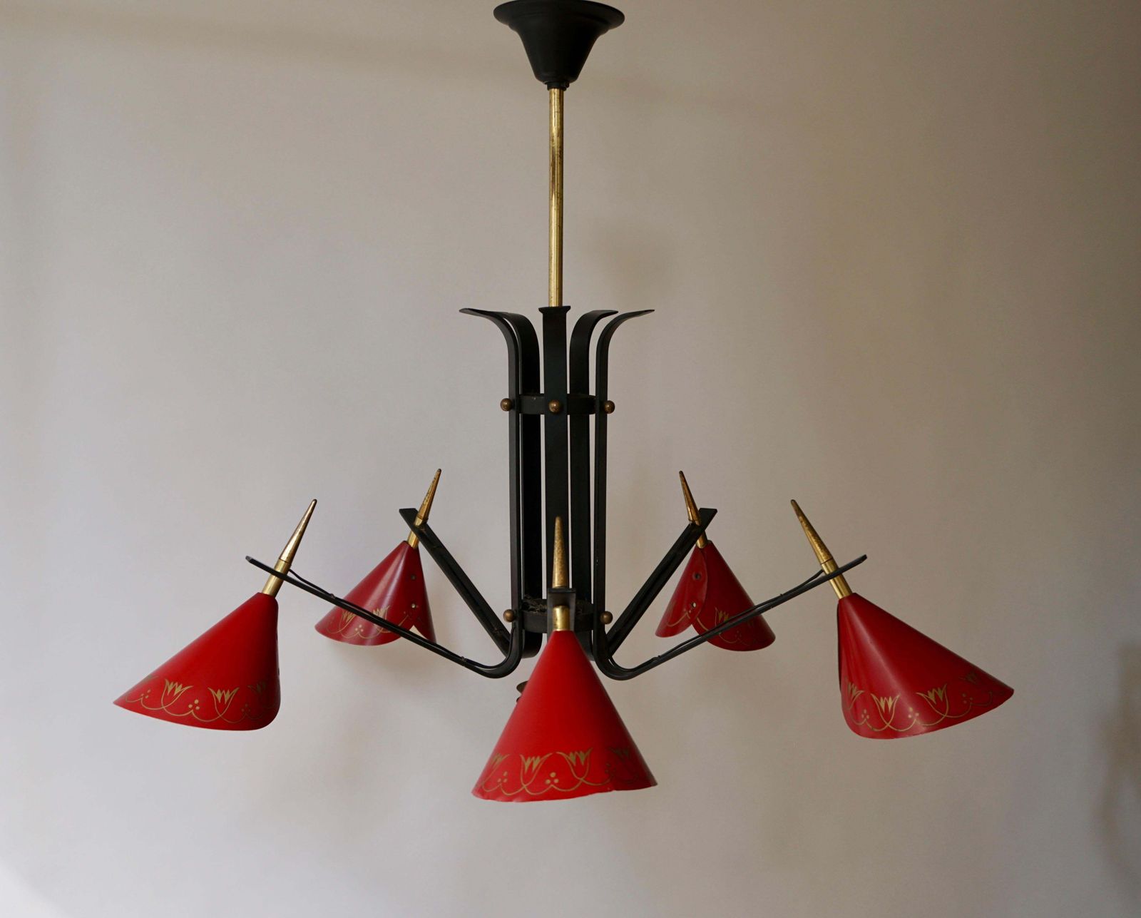 photo for sale Italian 1950s Brass And Metal Chandelier