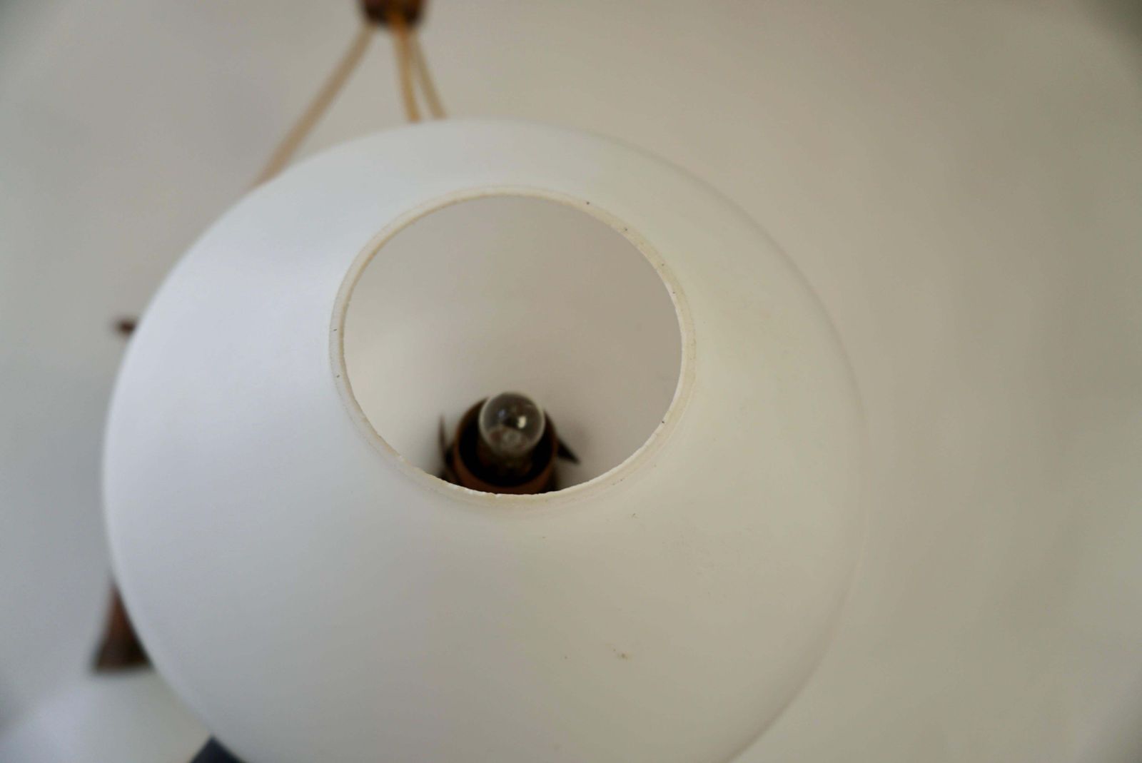 Lighting Stunning & Stylish & Rare Mid Century Modern 3 Light Glass & Teakwood Chandelier photo
