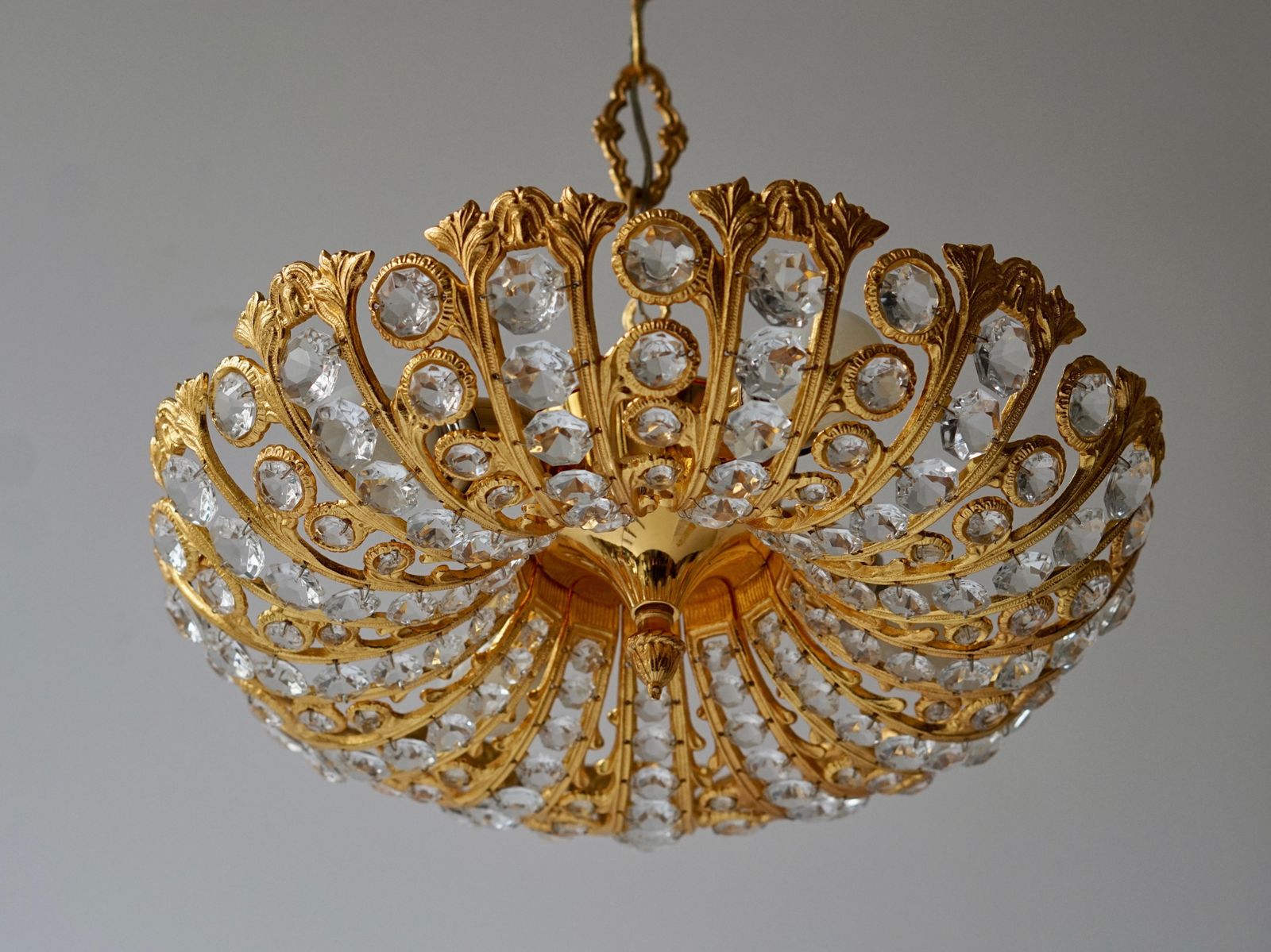 Hollywood Regency Crystal And Gilded Chandelier By Palwa photo furniture
