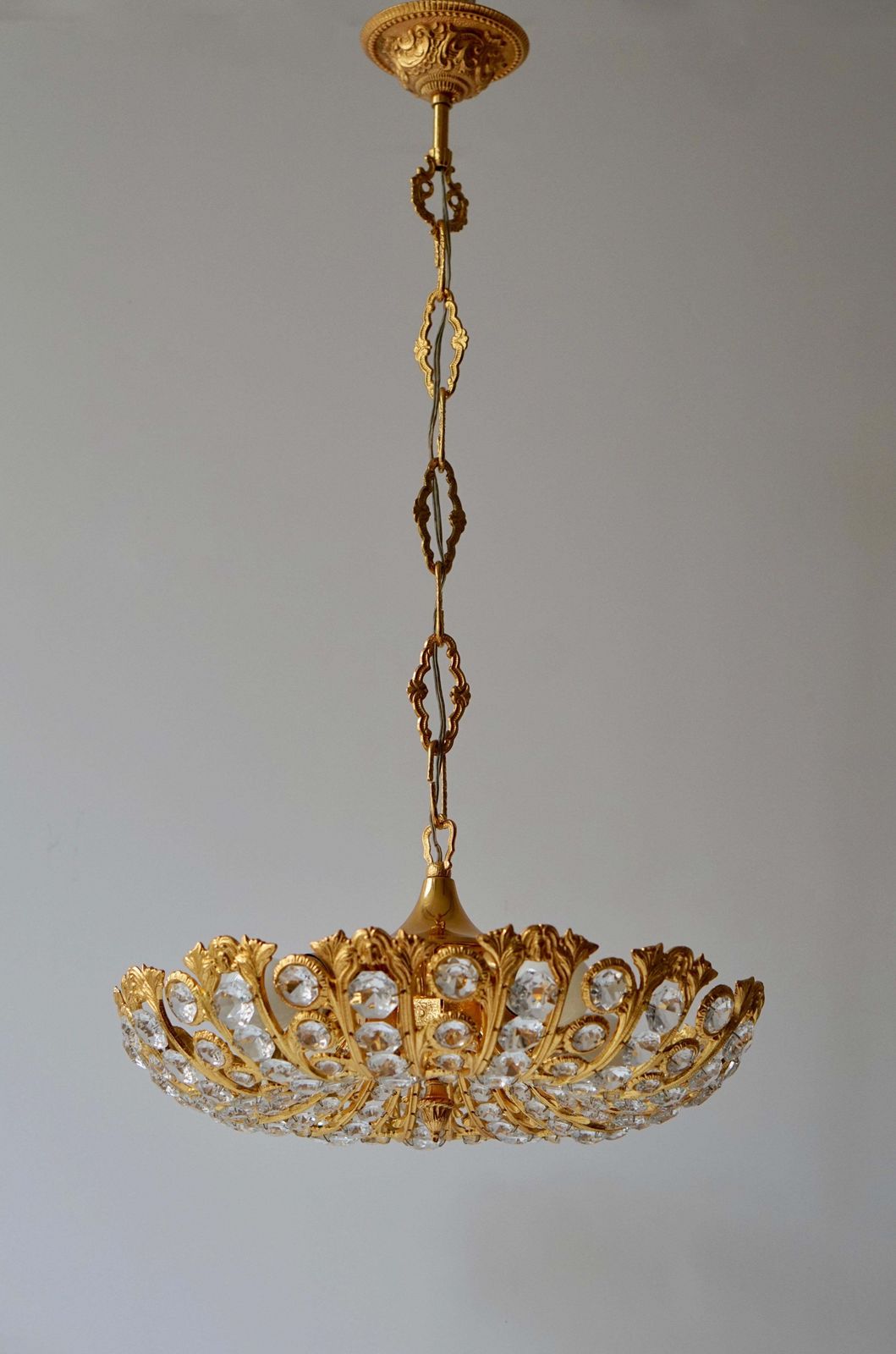 Hollywood Regency Crystal And Gilded Chandelier By Palwa photo vintage