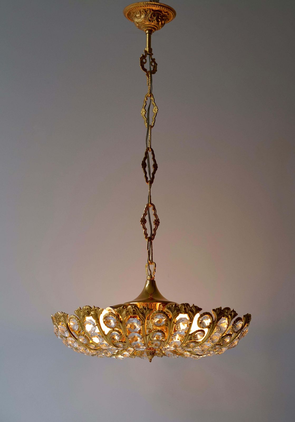 photo furniture Hollywood Regency Crystal And Gilded Chandelier By Palwa
