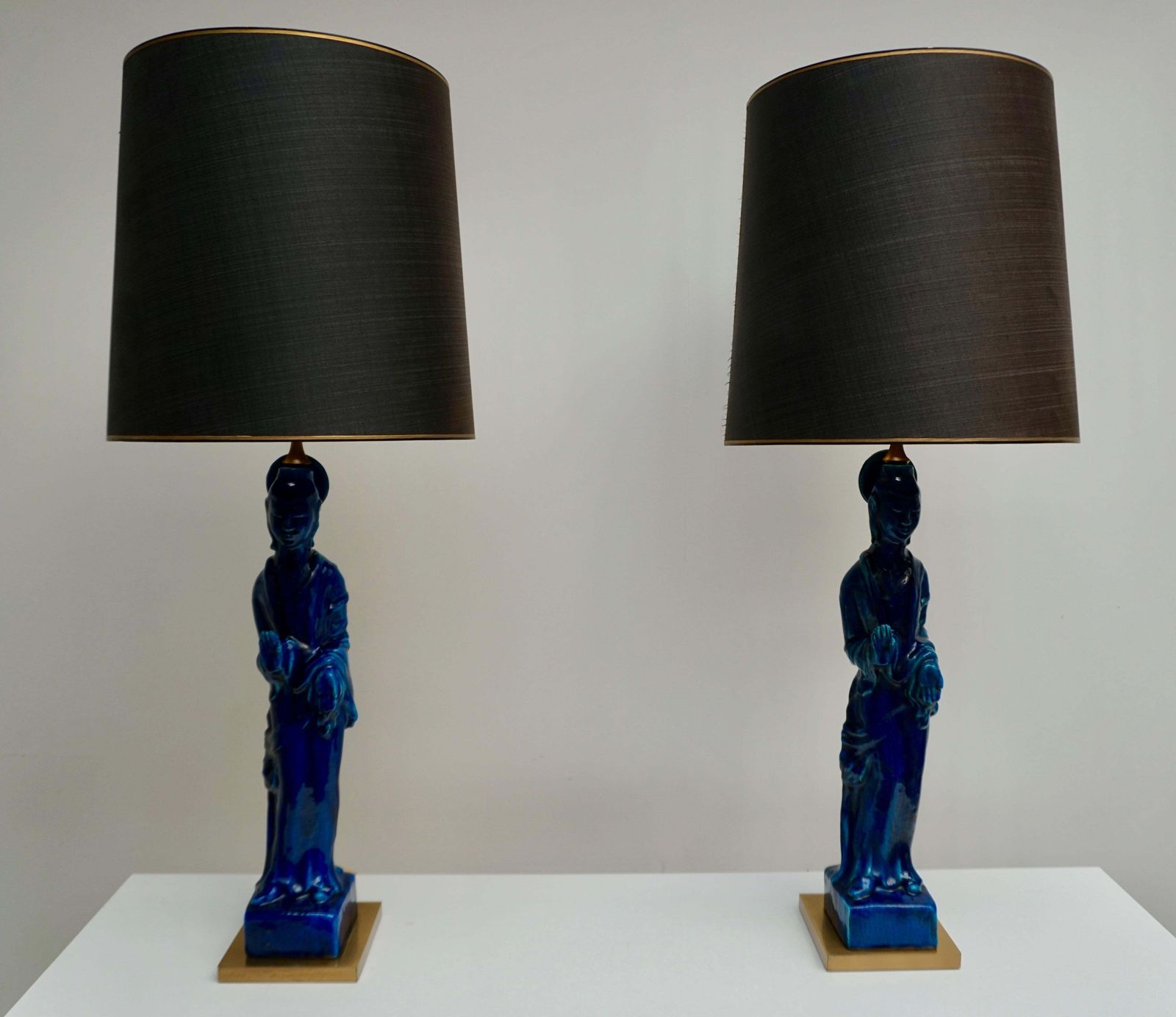 Pair Of Hollywood Regency Standing Buddha Ceramic Table Lamps By Ugo Zaccagnini photo vinterior