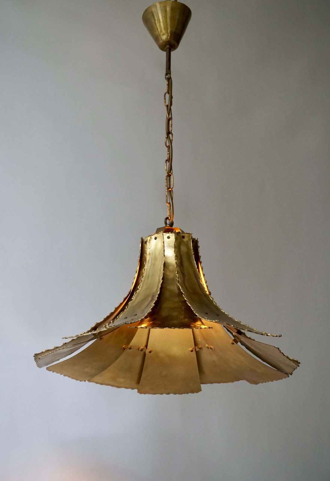 Mid Century Modern Oxidized Brass Brutalist Chandelier By Sorensen Denmark 1960s photo Lighting