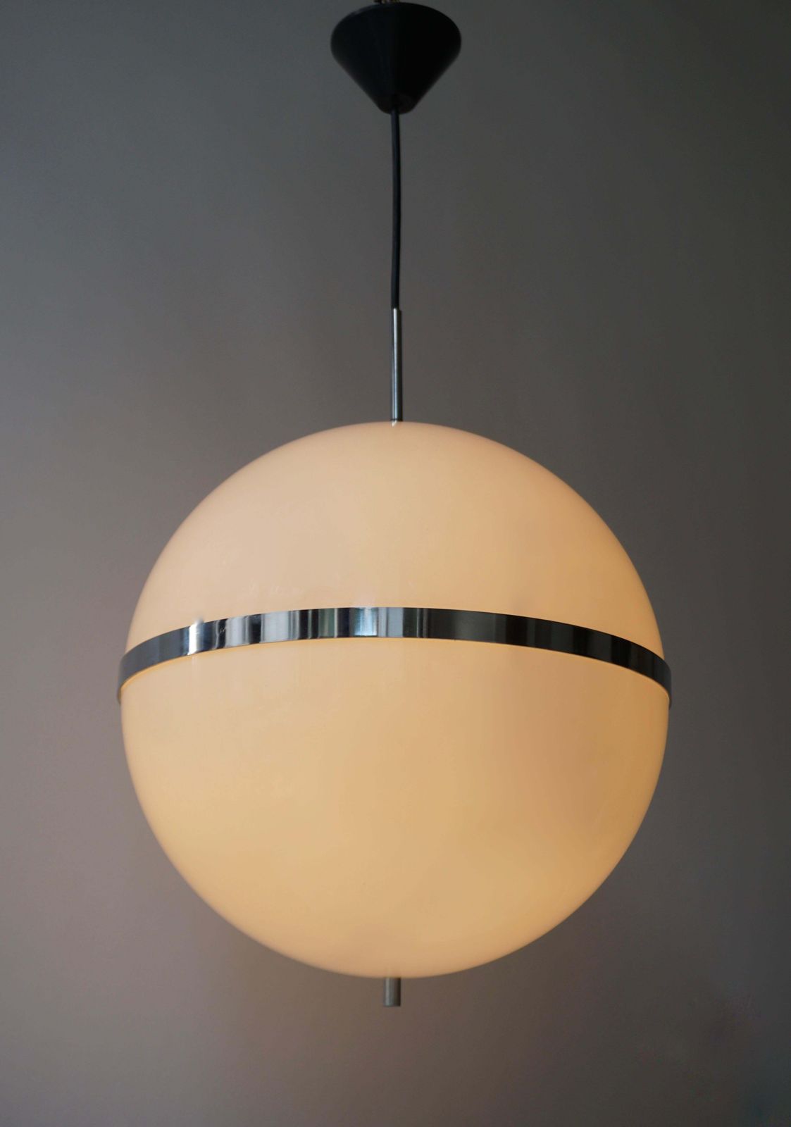 Italian Pendant Lamp In White Plastic And Chrome, 1970s photo vinterior