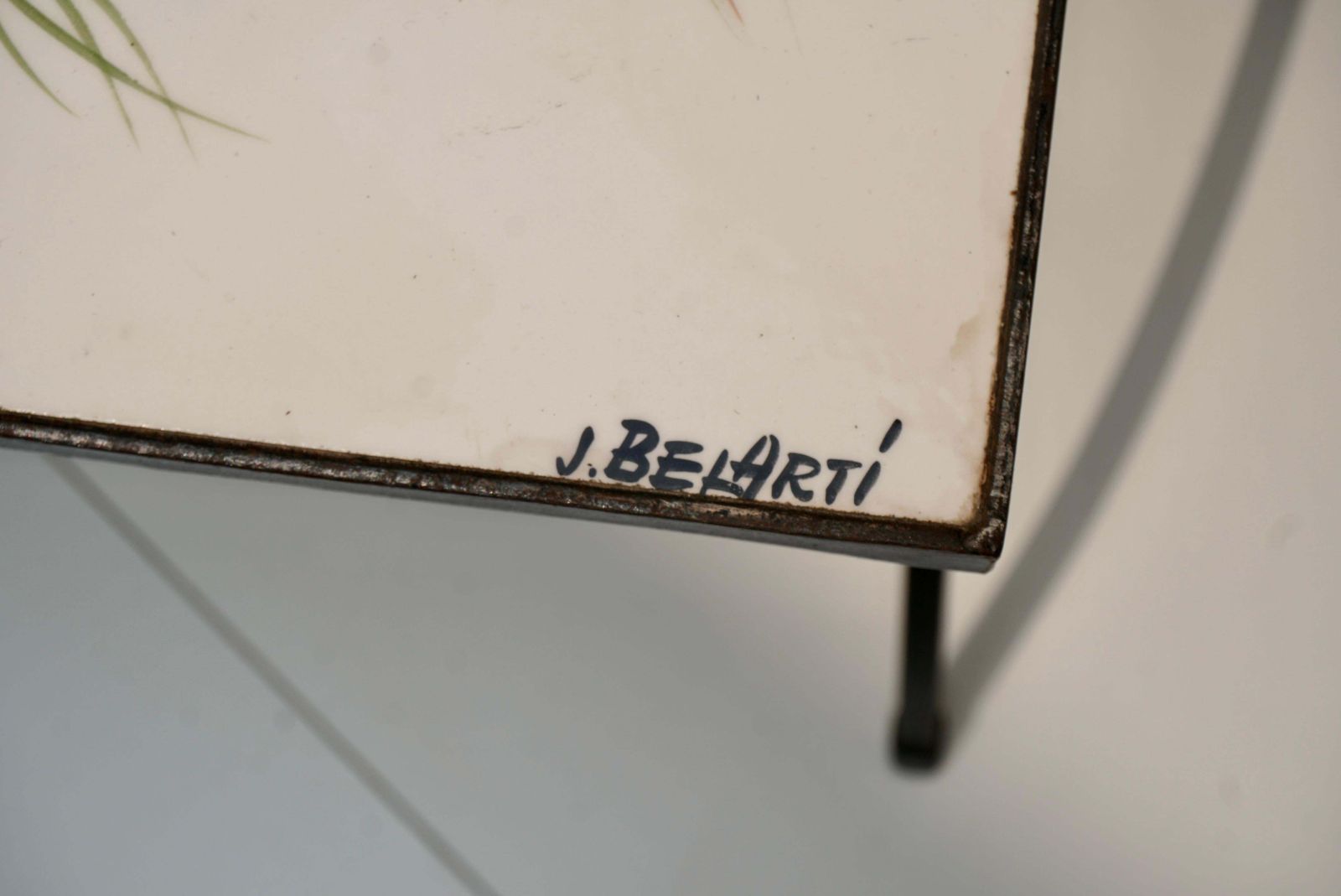 Belarti Ceramic Tile Side Coffee Table With Birds And Butterflies, 1960s photo vinterior