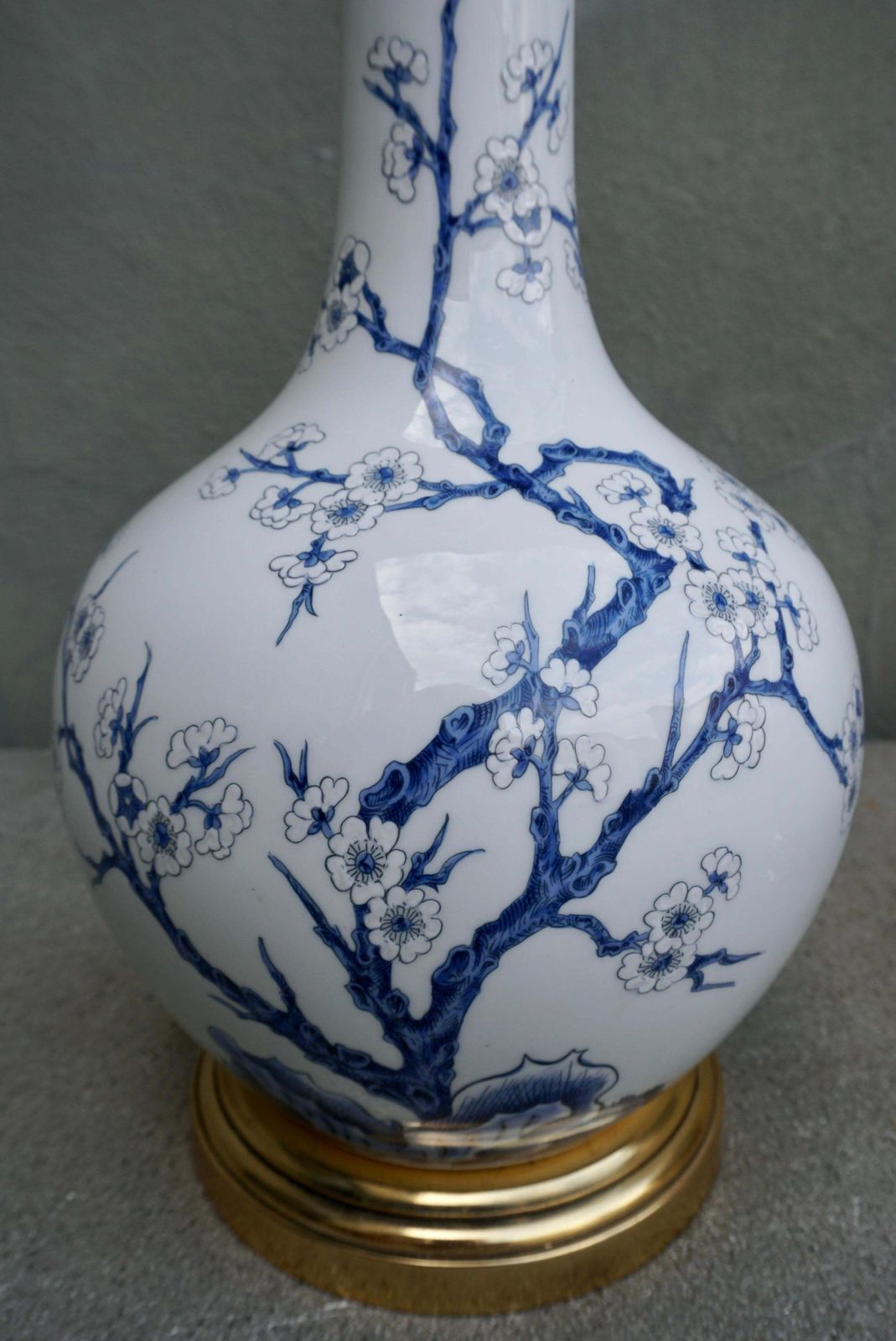 One Of Two Porcelain Paris Blue And White Flower Table Lamps photo buy