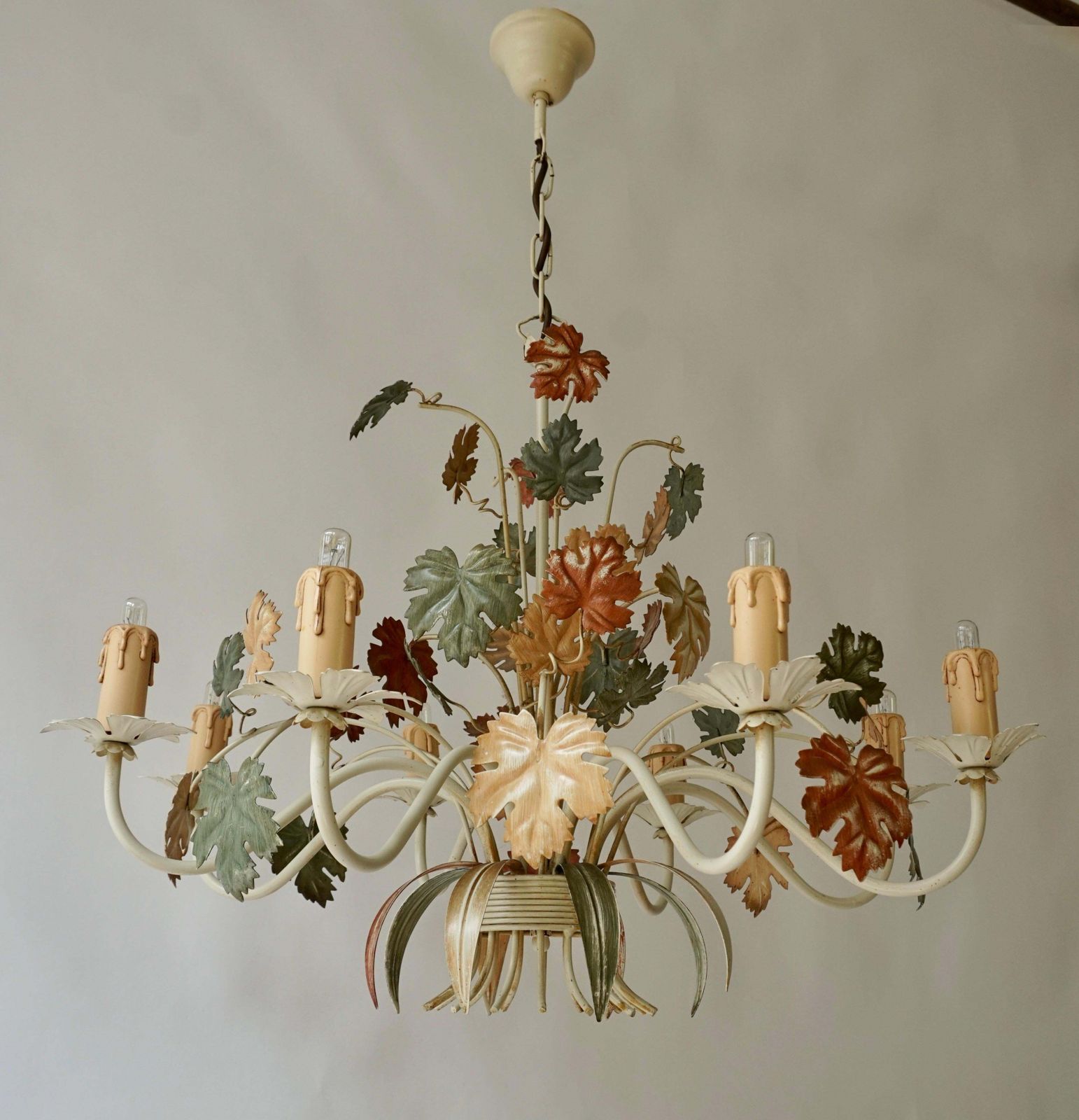 Three Vintage Italian Tole Floral Chandeliers With Leaves photo Lighting