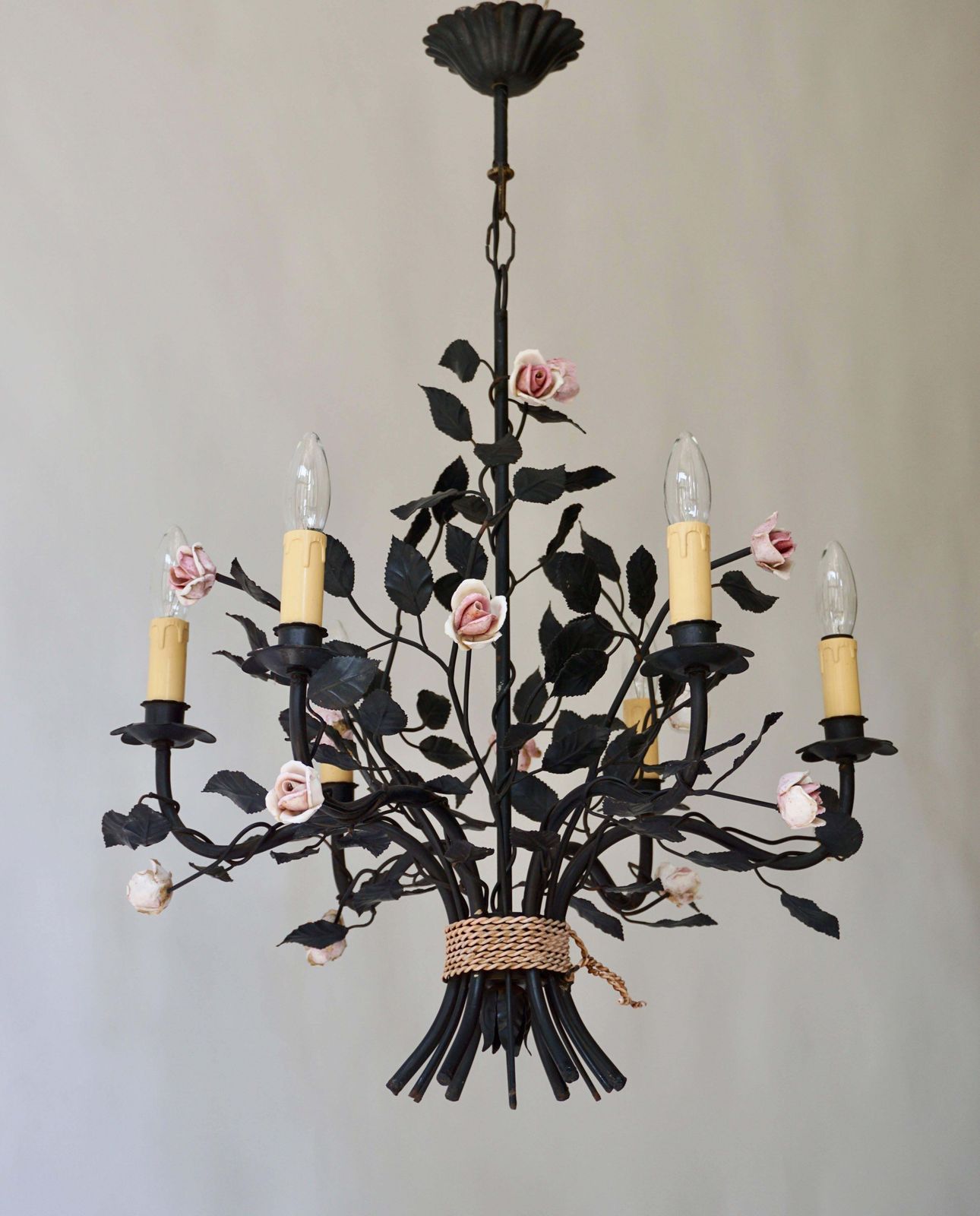 Italian Porcelain Flower Chandelier photo for sale