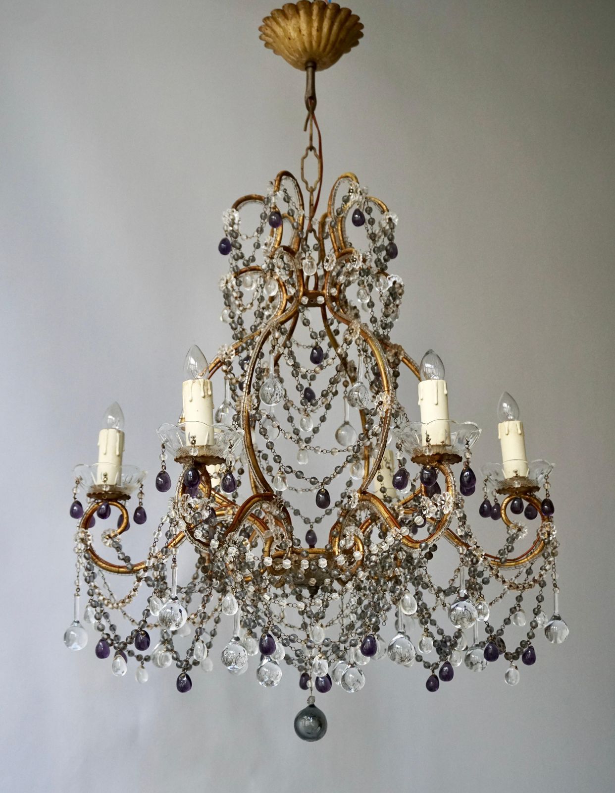Fine Quality Victorian Chandelier With Purple Glass photo furniture