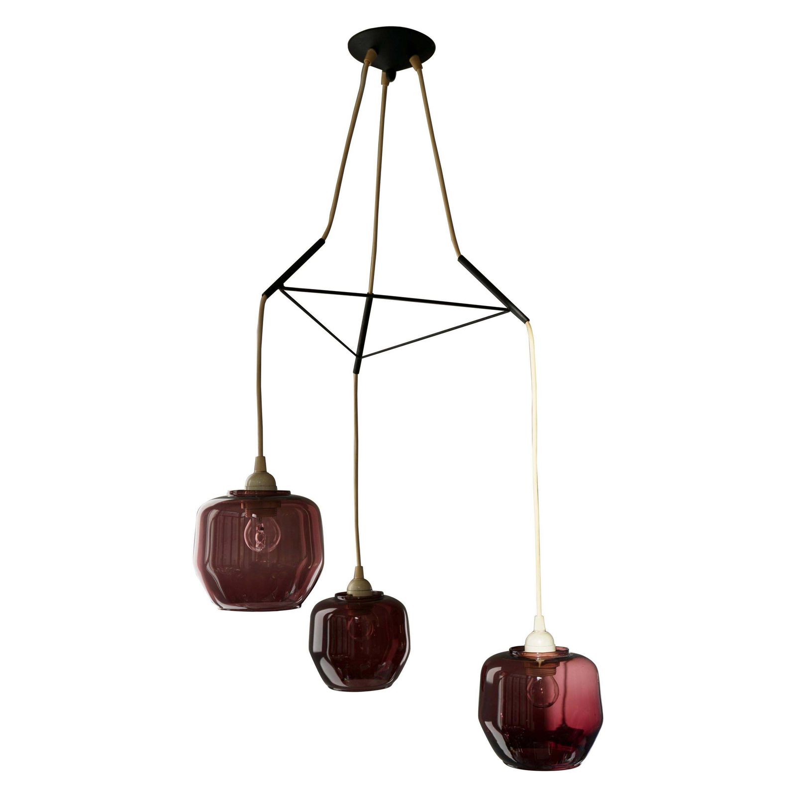 Colorful Three Light Cased Murano Glass Chandelier, Italy, 1950s
