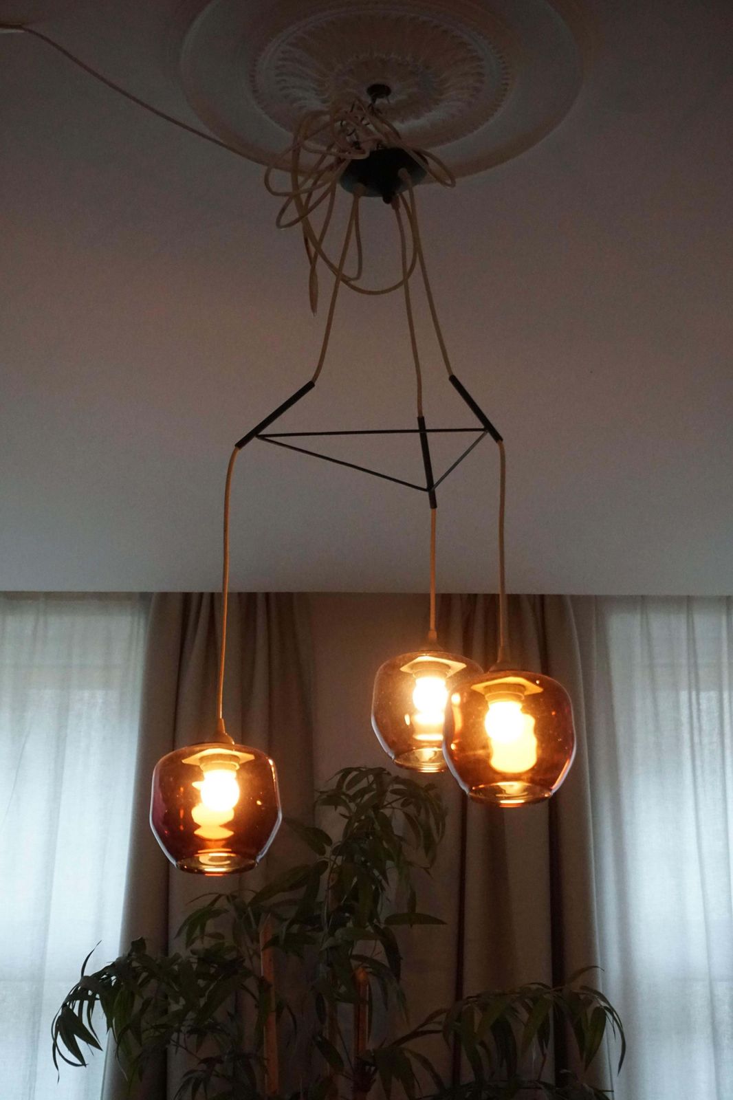 Colorful Three Light Cased Murano Glass Chandelier, Italy, 1950s photo buy