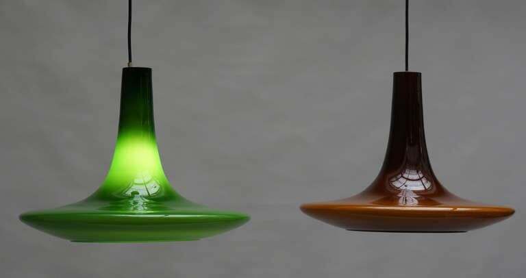 One Of Two Glass Pendant Lights By Peil And Putzler, 1970s, Germany photo for sale