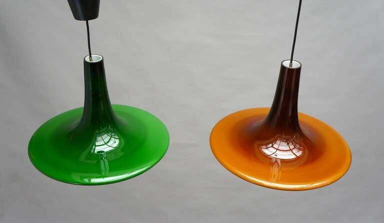 One Of Two Glass Pendant Lights By Peil And Putzler, 1970s, Germany photo vintage
