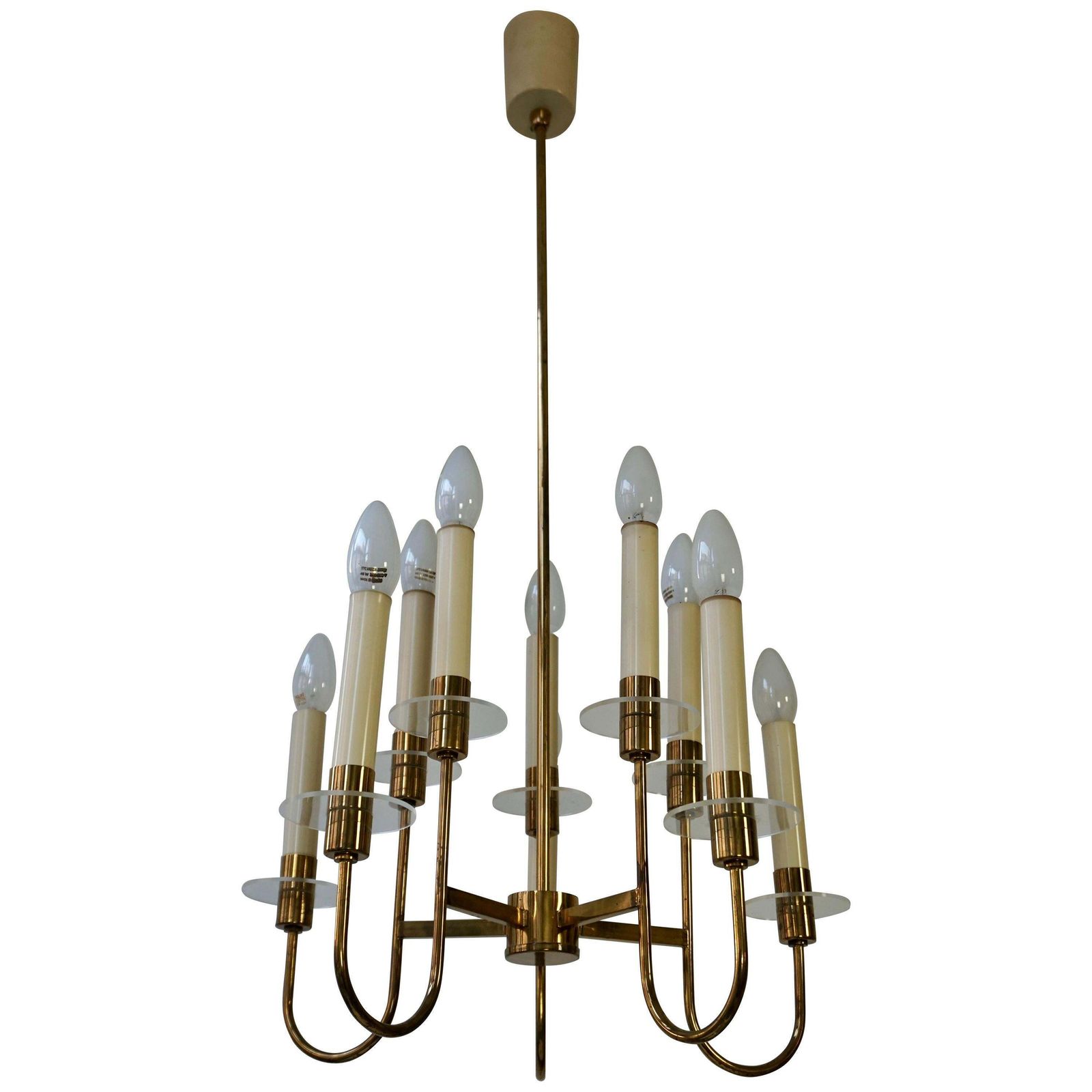 Elegant Italian Brass And Glass Chandelier