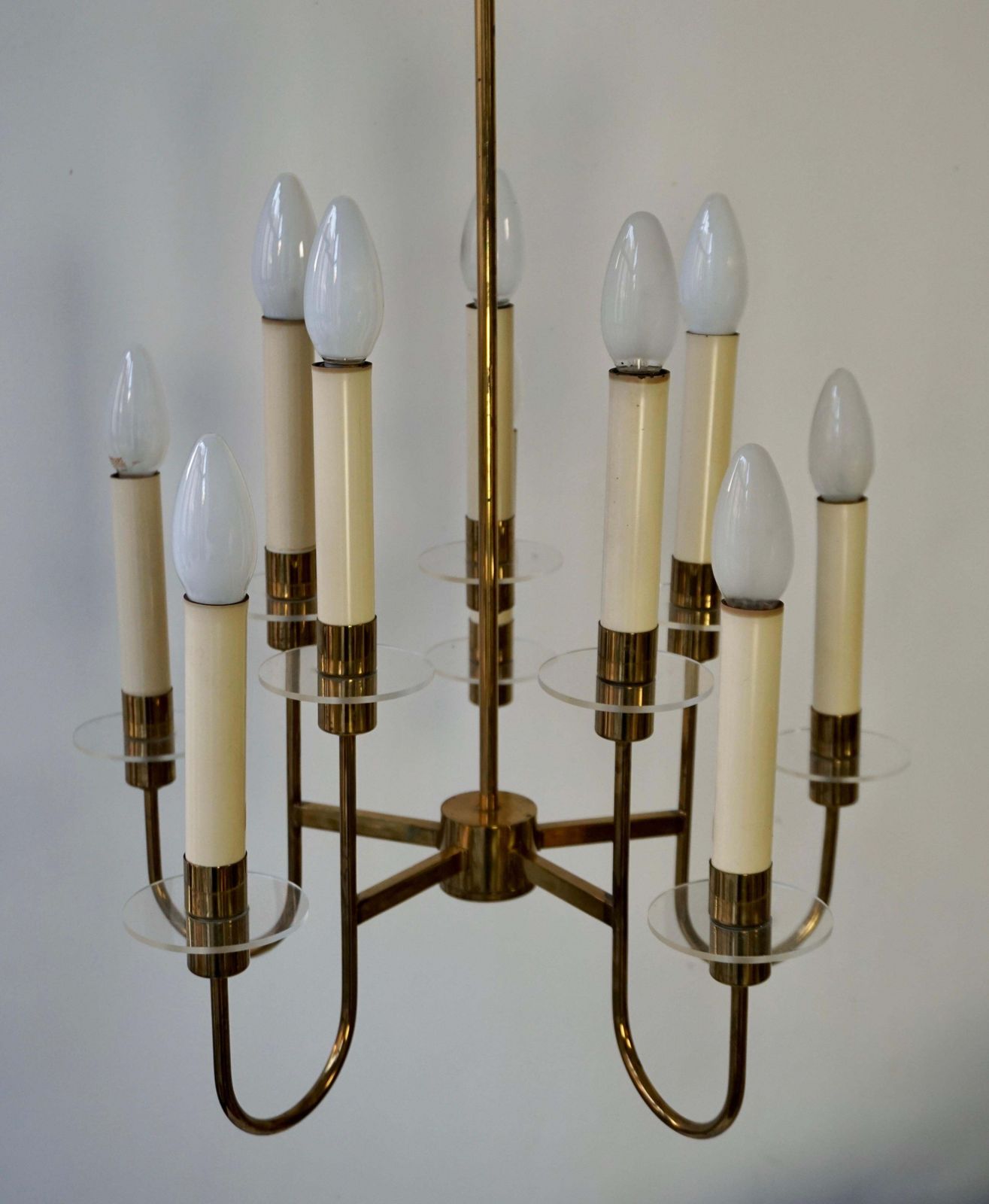 Elegant Italian Brass And Glass Chandelier photo for sale