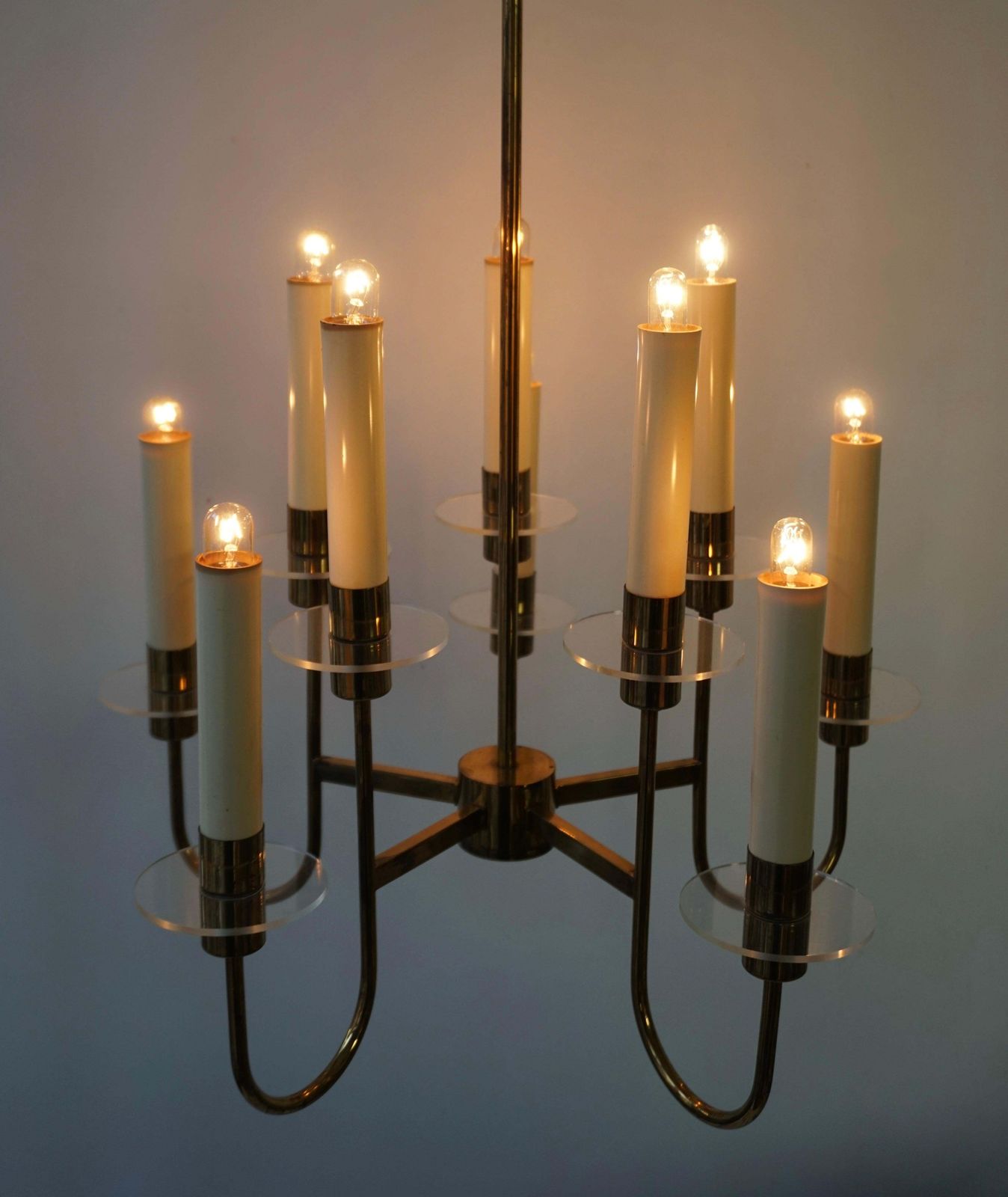 Elegant Italian Brass And Glass Chandelier photo Lighting