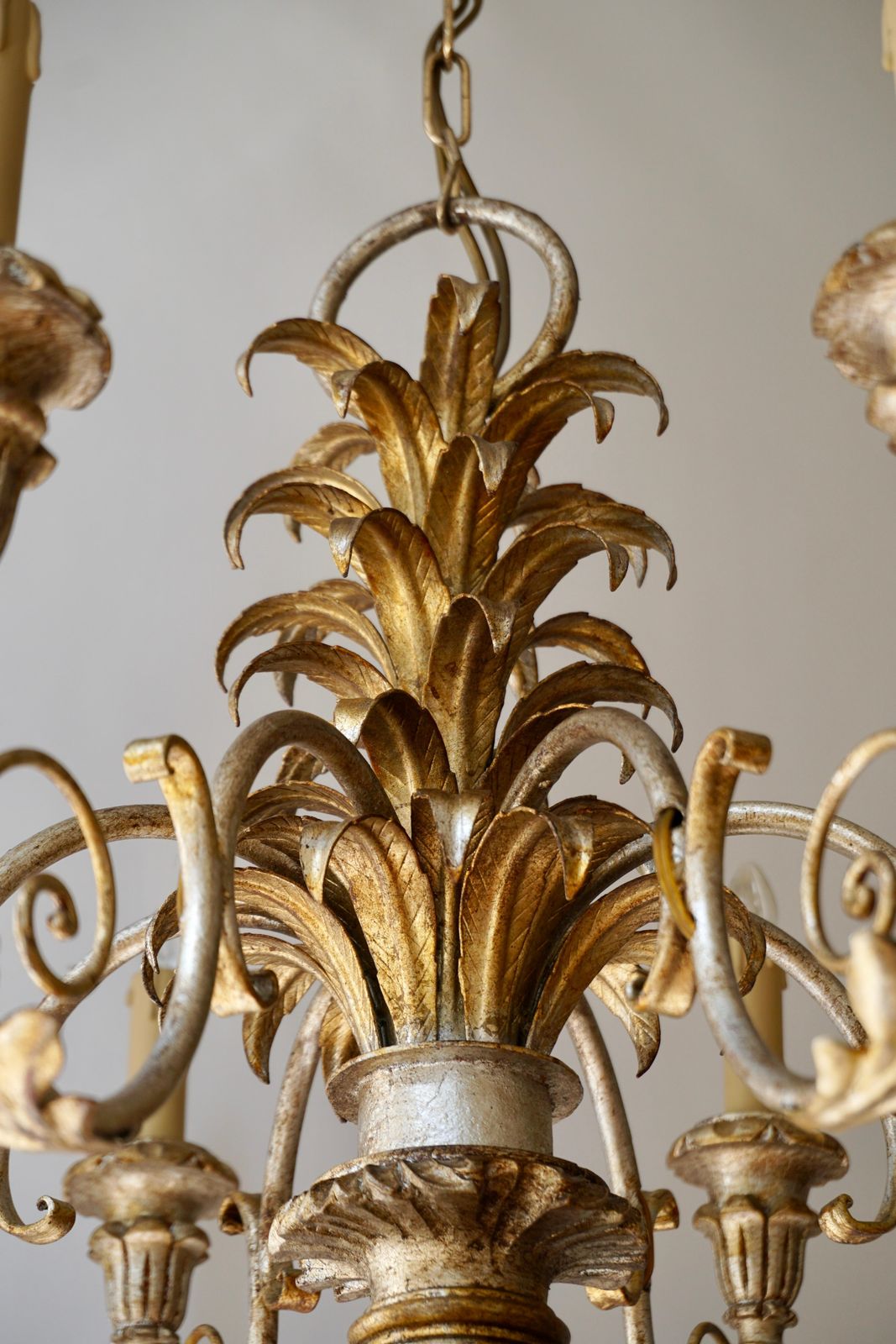 1531.0 Pineapple Chandelier In Lacquered Wood And Gilt Brass, 1950s photo