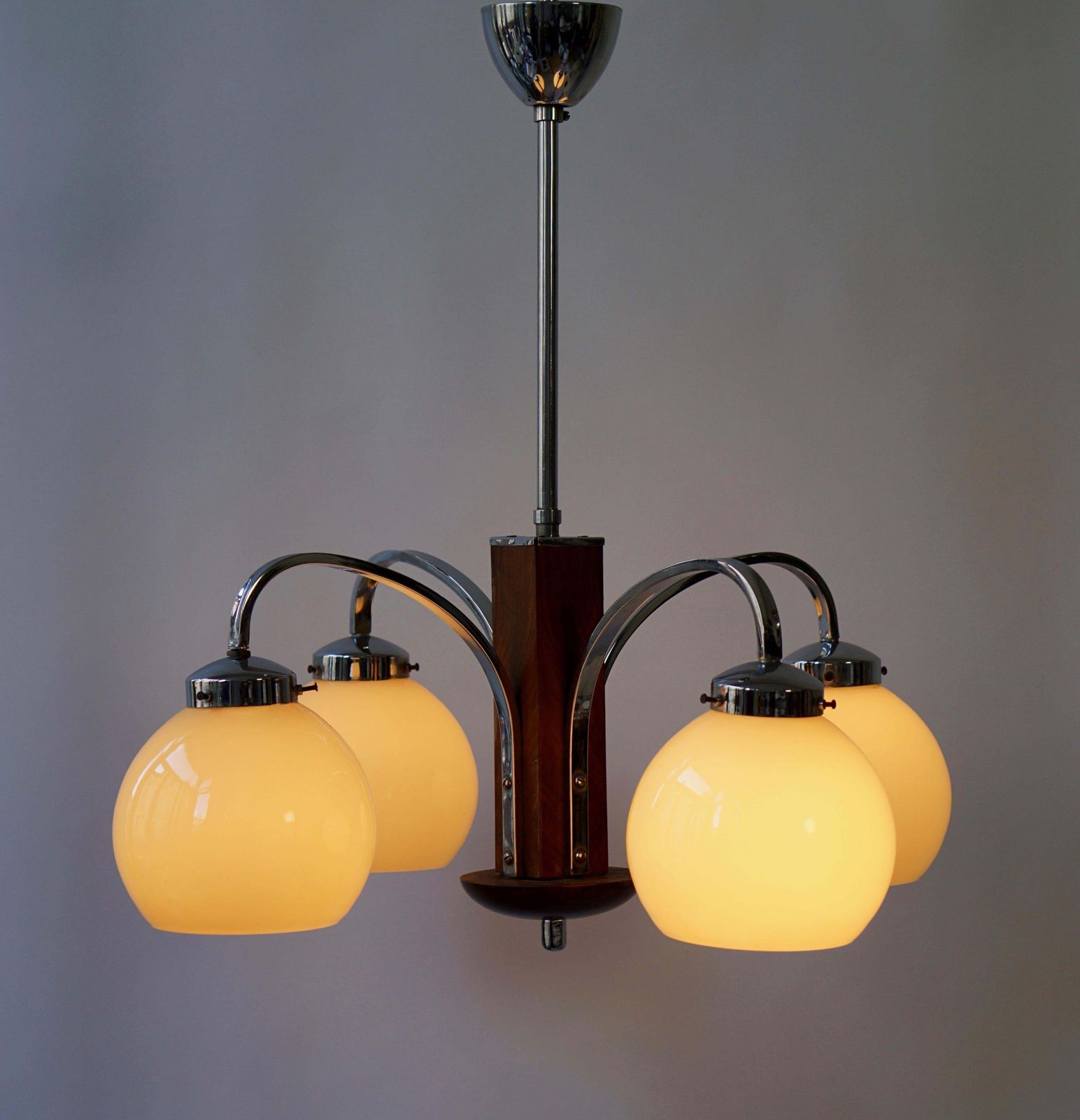 Art Deco Chandelier In Glass And Wood photo furniture