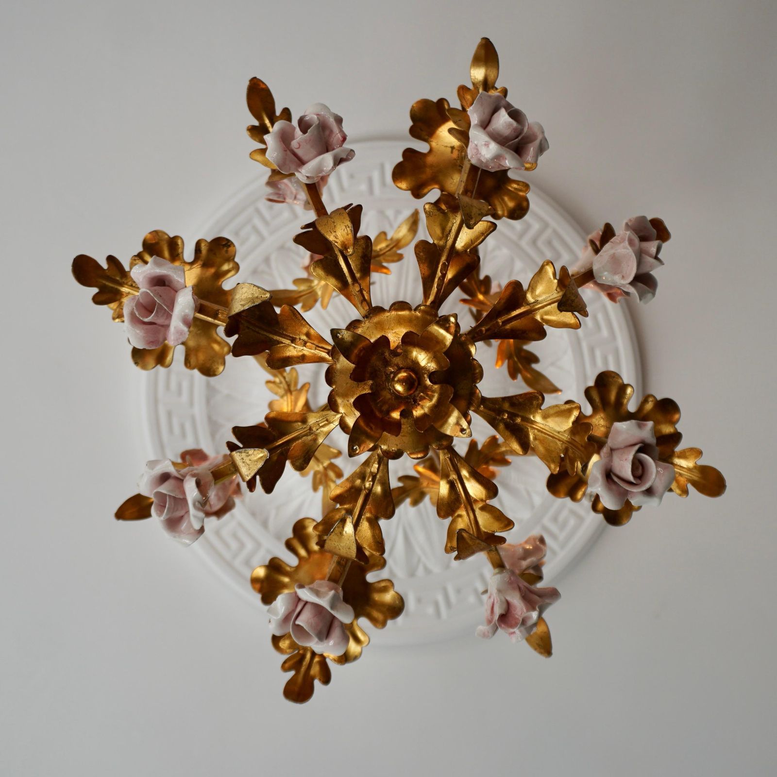 Five Italian Chandelier With Porcelain Flower Roses photo 1486.0