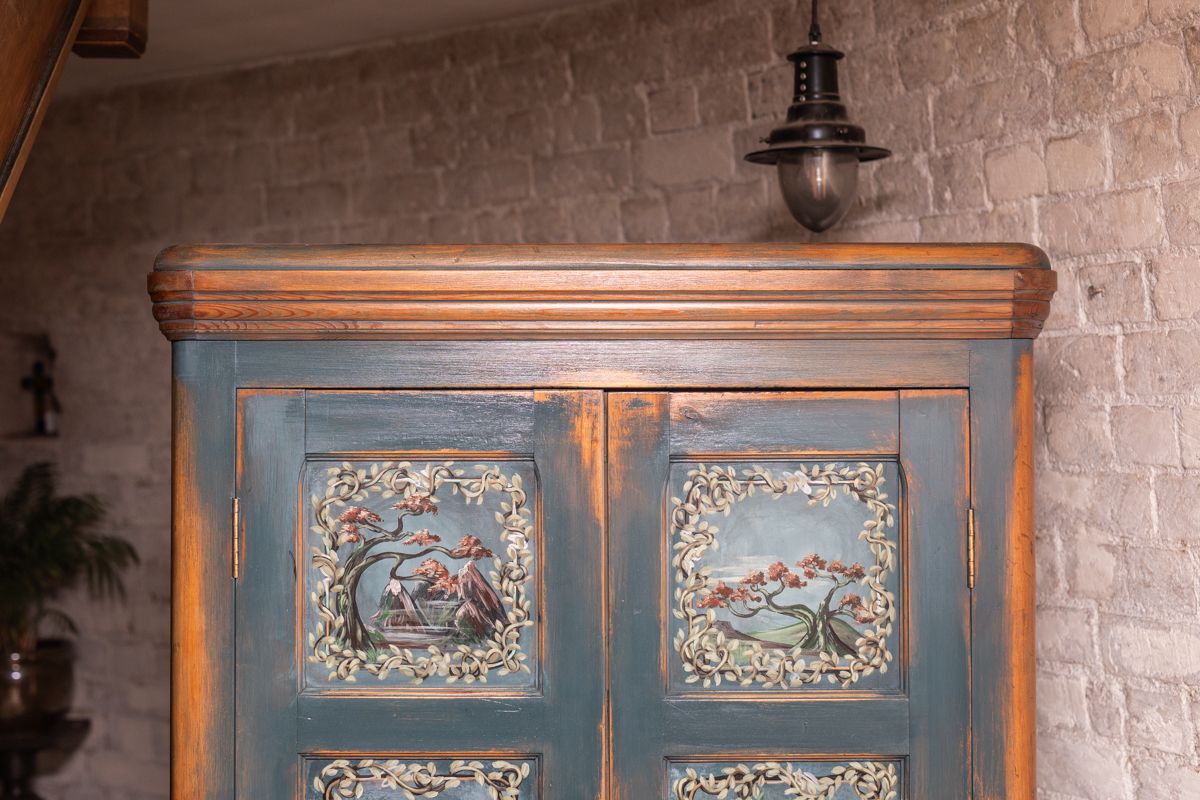 photo vinterior 19th Century Pine Cupboard/Armoire/Pantry With Shelves Hand Painted, Completely One Off!