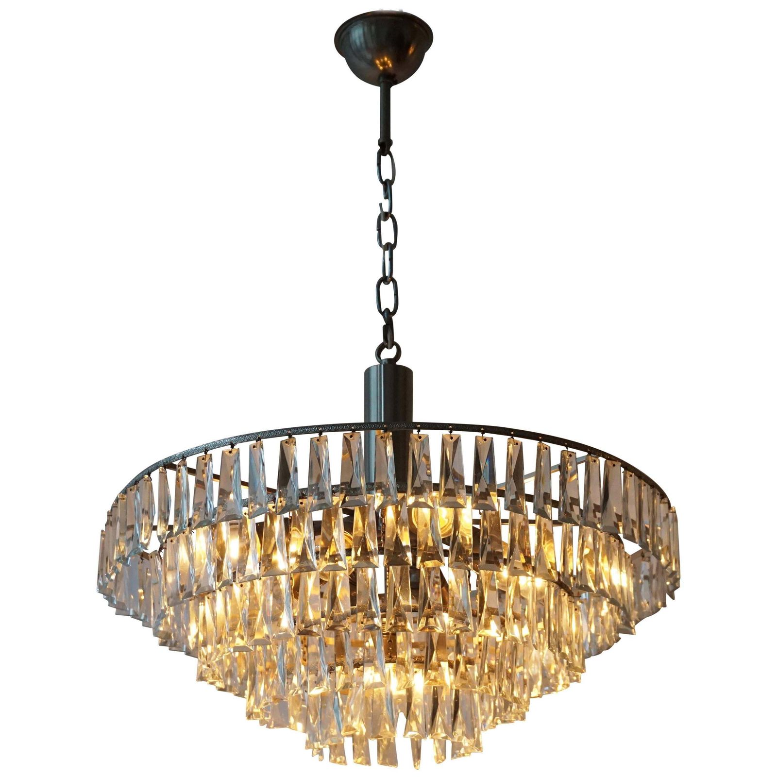 Four Crystal Glass And Brass Chandeliers